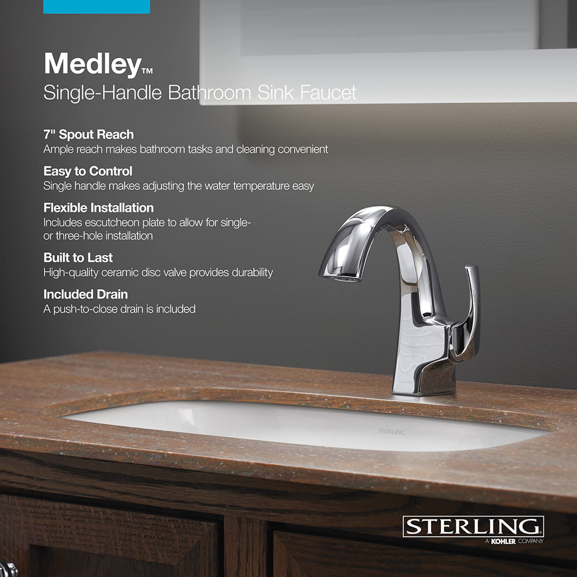Single-Handle Bathroom Sink Faucet - Modern Waterfall Spout Design for Vanity & Powder Room | Perfect for Small Bathrooms & Guest Suites