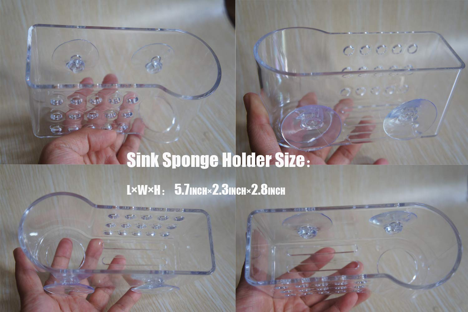 AMUONTY Clear Plastic Sponge Holder for Kitchen Sink - Suction Cup Sponge Caddy & Sink Organizer (5.7