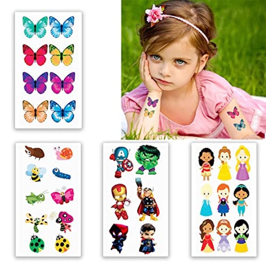 Waterproof Temporary Tattoo Stickers - Cartoon Design Body Art (Pack of 4) | Perfect for Kids Parties, Halloween Costumes & Summer Beach Fun