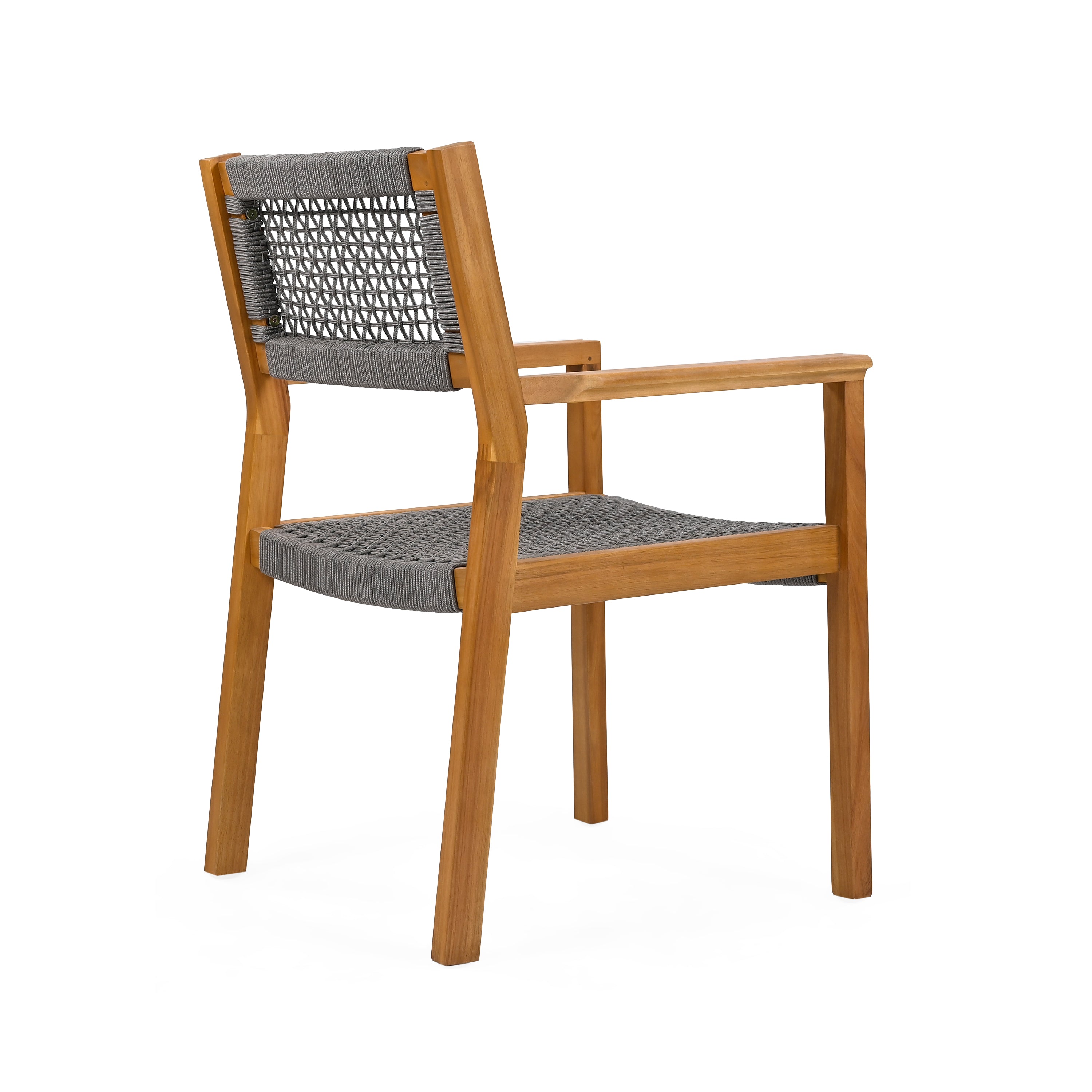 Braided Dining Chair - Dark Grey Woven Rattan Seat, Modern Boho Style for Kitchen, Dining Room, Patio & Outdoor Use