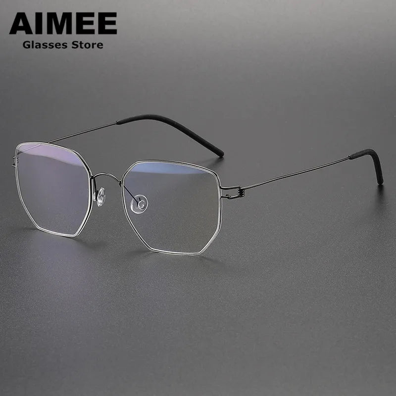 Unisex Full Rim Polygon Screwless Titanium Eyeglasses Frame 51925 - Lightweight & Durable for Work, Reading & Everyday Wear