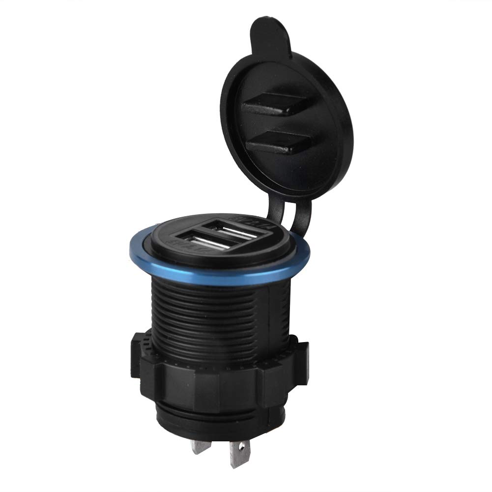 4.2A Dual USB Car Charger Adapter - Fast Charging for iPhone, Android - Aluminum Alloy & PC Construction - Compatible with Car, Motorcycle, Boat - Blue LED Light - Black (Perfect for Road Trips & Travel Accessories)