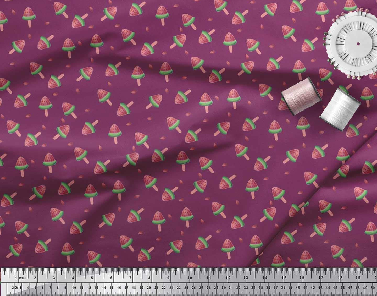 Soimoi Japan Crepe Satin Fabric - Seeds & Watermelon Fruits Print - 42 Inch Wide by Yard - Perfect for DIY Dresses, Quilting, and Home Decor Projects