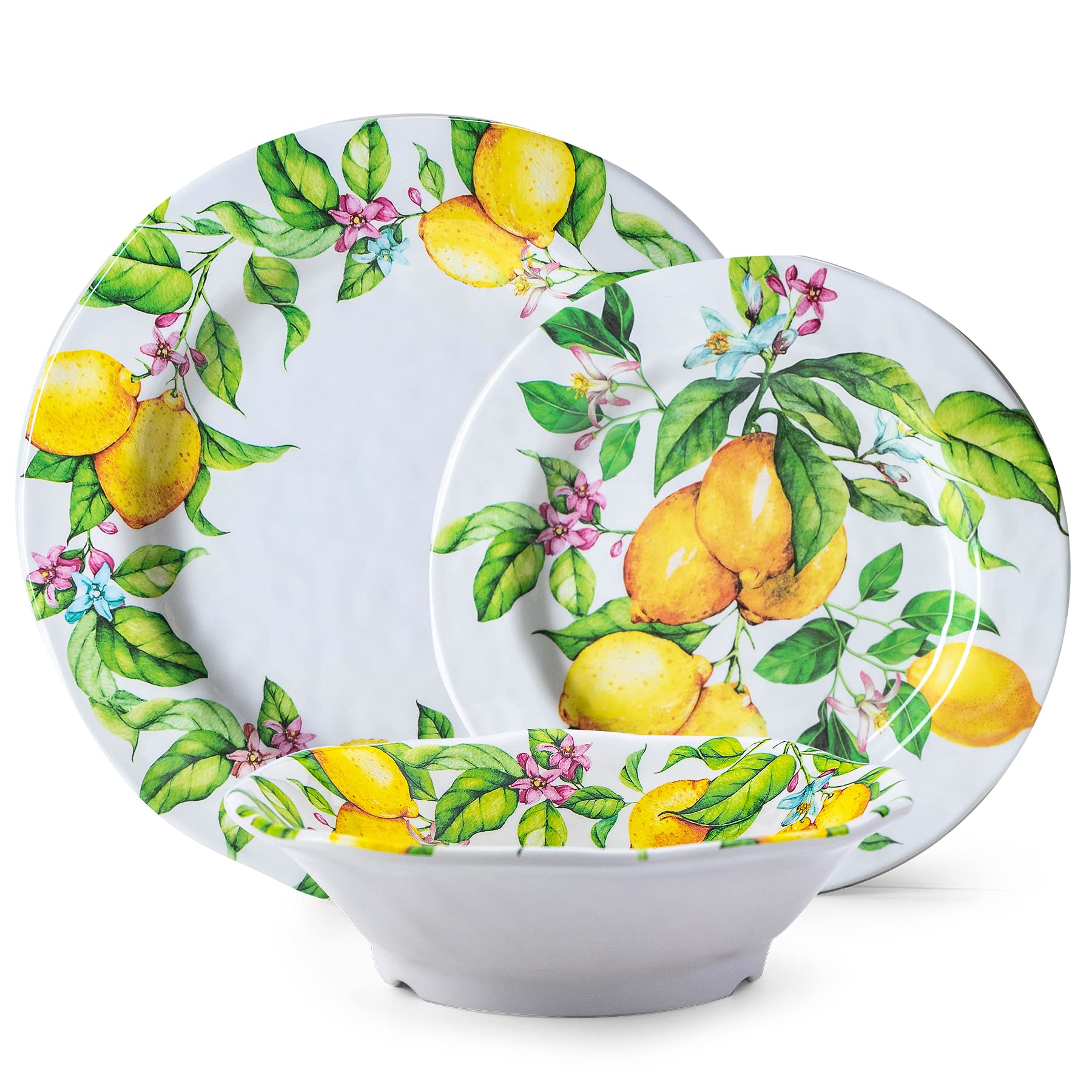 LEHAHA 12-Piece Melamine Dinnerware Set - Durable Plates & Bowls for Indoor/Outdoor Use, Dishwasher Safe - Perfect for Family Dining & Picnics