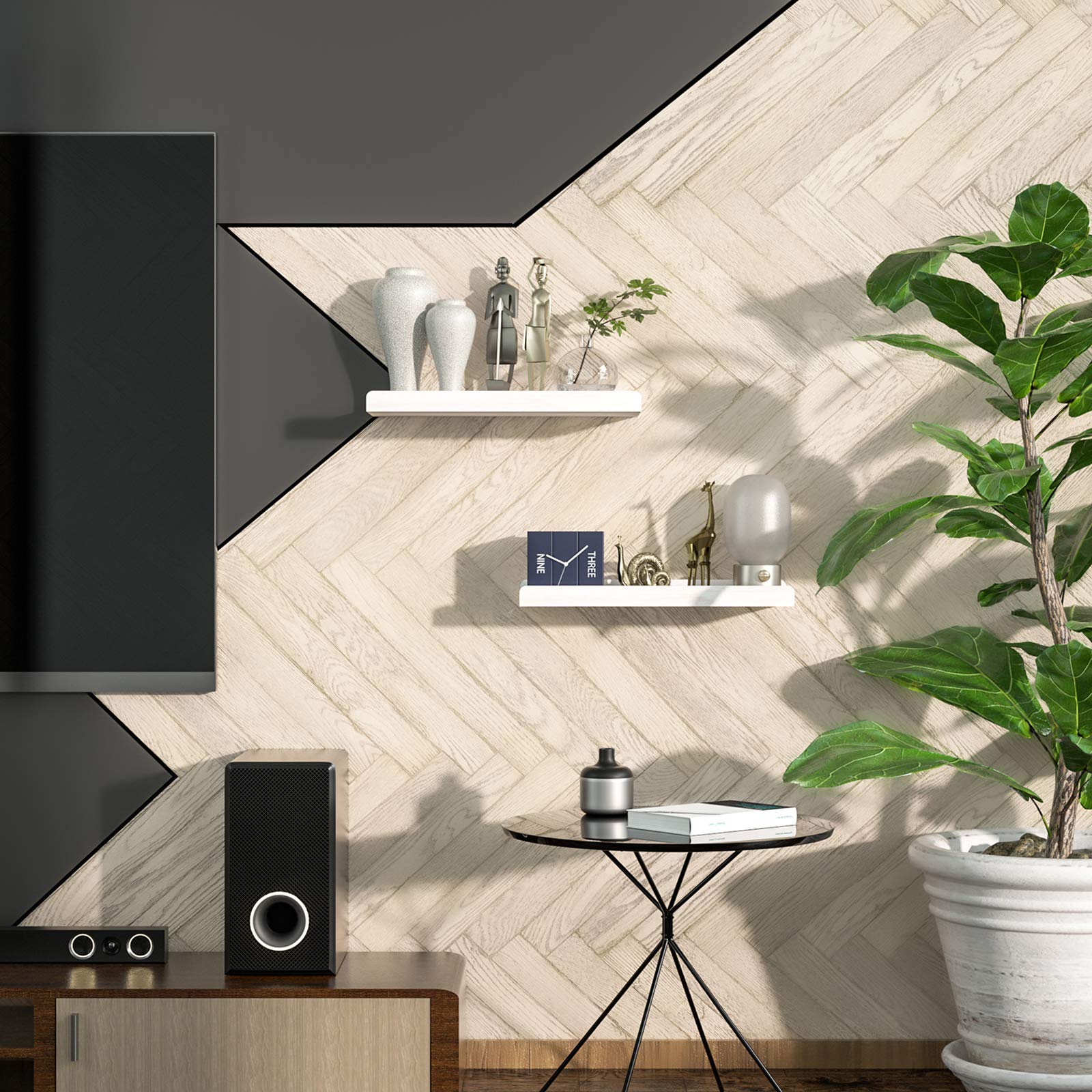 Love-KANKEI Floating Shelves Set of 2 - 17 Inch Rustic Wood Wall Mounted Shelves for Storage | Perfect for Bedroom, Living Room, Bathroom, Kitchen & Office Decor | White Wall Shelves for Home Organization & Display