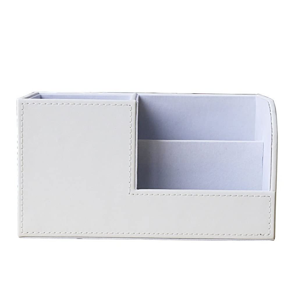 White Leather Desk Organizer - Multi-Functional Stationery Storage Box for Pens, Pencils, Name Cards & Remote Controls - Office & Home Desk Accessory (20.3 x 9.3 x 11 cm) - Perfect for Workspace Organization & Gift Giving