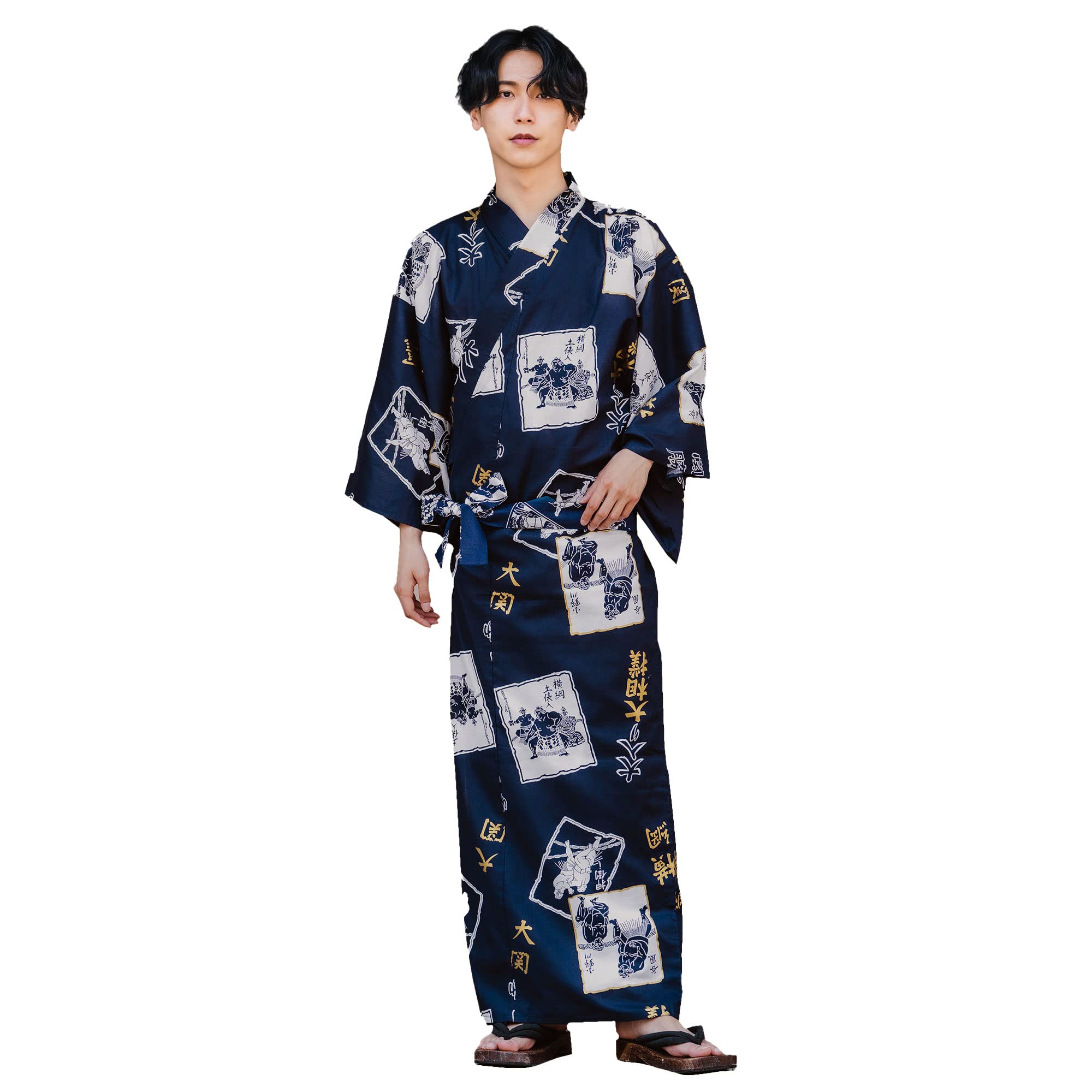 Japanese Men's Kimono Yukata Long Robe - 100% Cotton Samurai Robe (Large Size 60