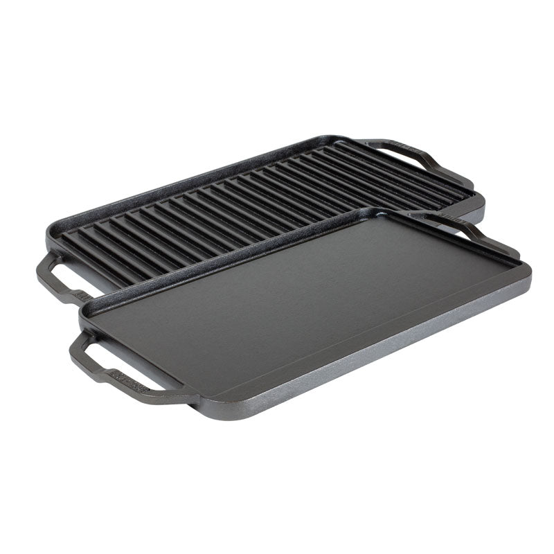 Lodge Chef Collection Cast Iron Reversible Grill/Griddle 19.5 x 10 Inch - Pre-Seasoned, Heavy Duty Cookware for Indoor & Outdoor Grilling, BBQ, Camping, and Stovetop Cooking