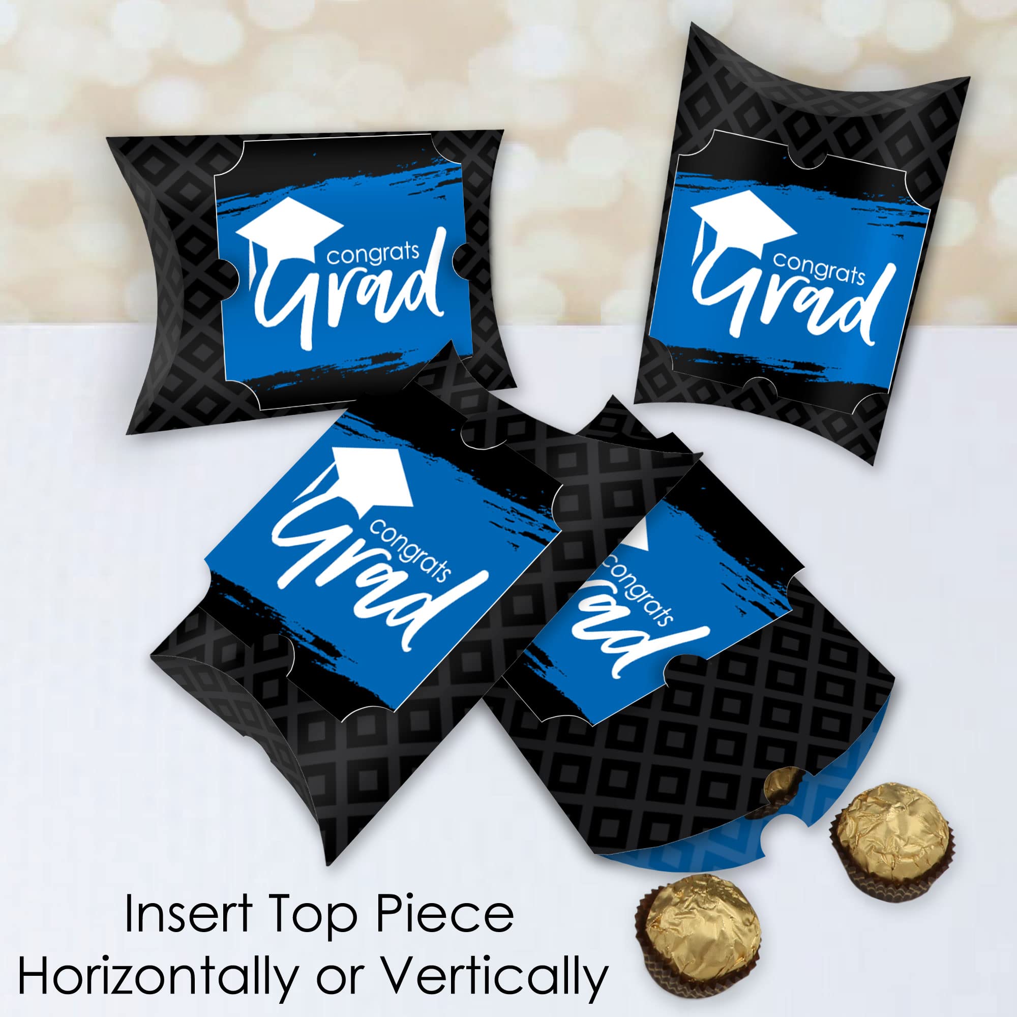 Royal Blue Graduation Favor Gift Boxes - Set of 12 Large Pillow Boxes with 'Best is Yet to Come' Design - Perfect for Graduation Parties, School Events & Celebration Decorations