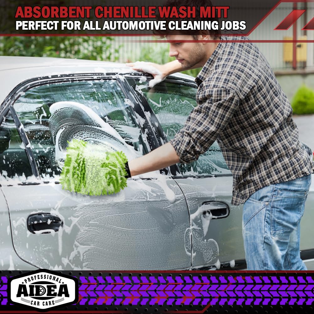 Premium Microfiber Car Wash Mitt - 2 Pack Scratch-Free & Lint-Free Chenille Wash Gloves for Auto Detailing (7.12