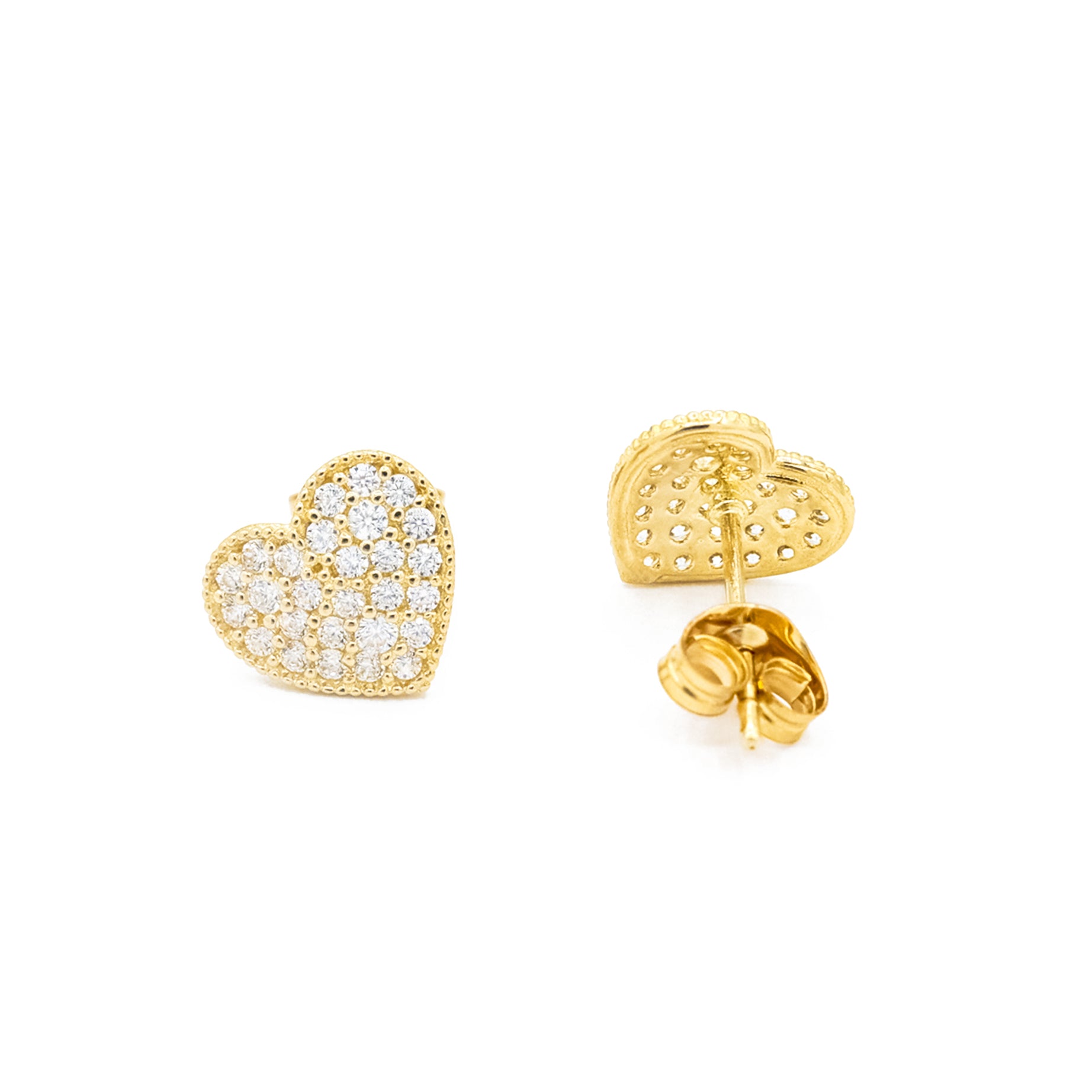 14K Gold Heart CZ Stud Earrings 7.5MM - Dainty Cubic Zirconia Jewelry for Women - Perfect for Valentine's Day, Anniversary Gifts & Everyday Wear