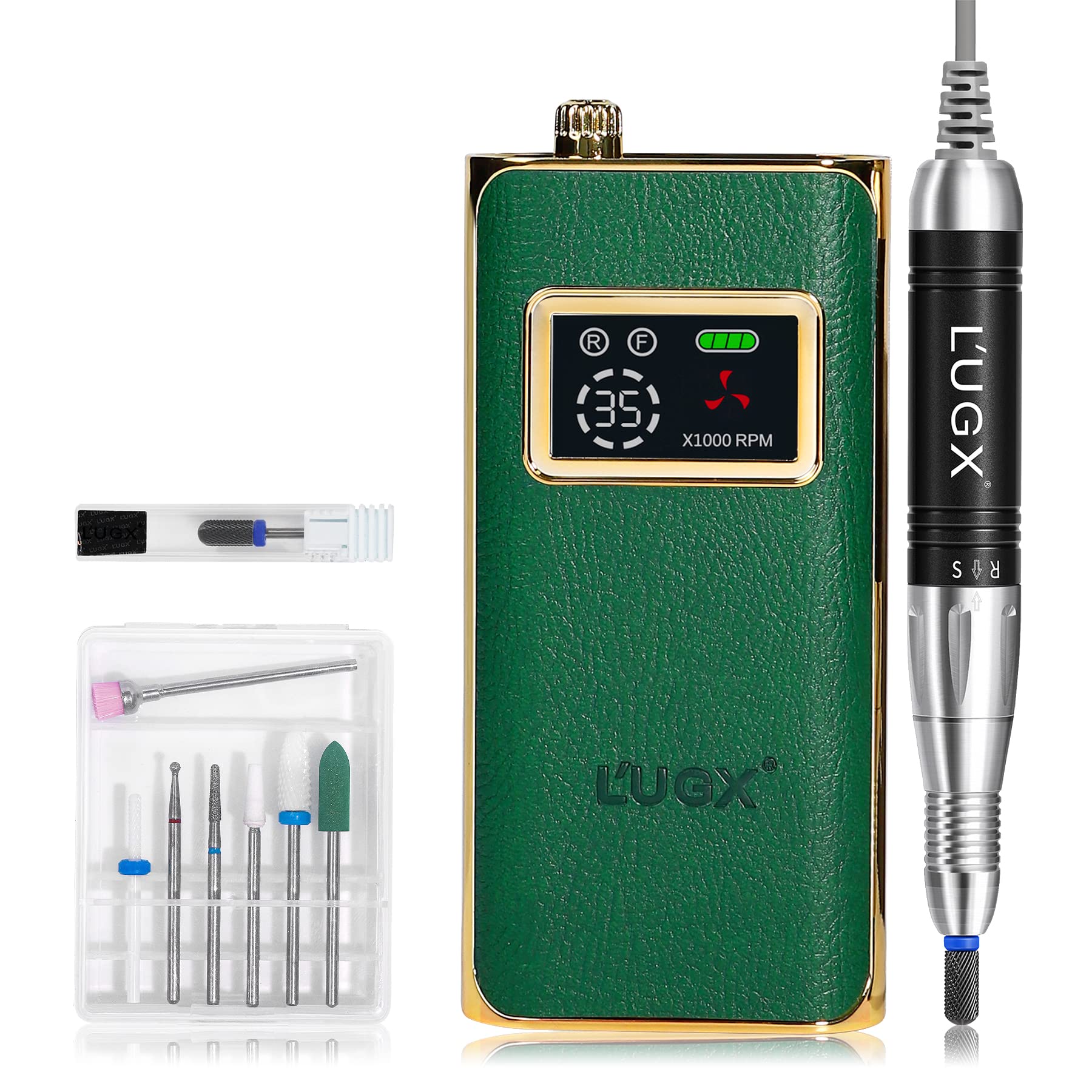 L'UGX Professional 35000RPM Electric Nail Drill Machine - Portable Manicure & Pedicure Kit for Acrylic Gel Nails, Nail Art Polishing & Shaping - Perfect for Home Salon & Nail Care Enthusiasts