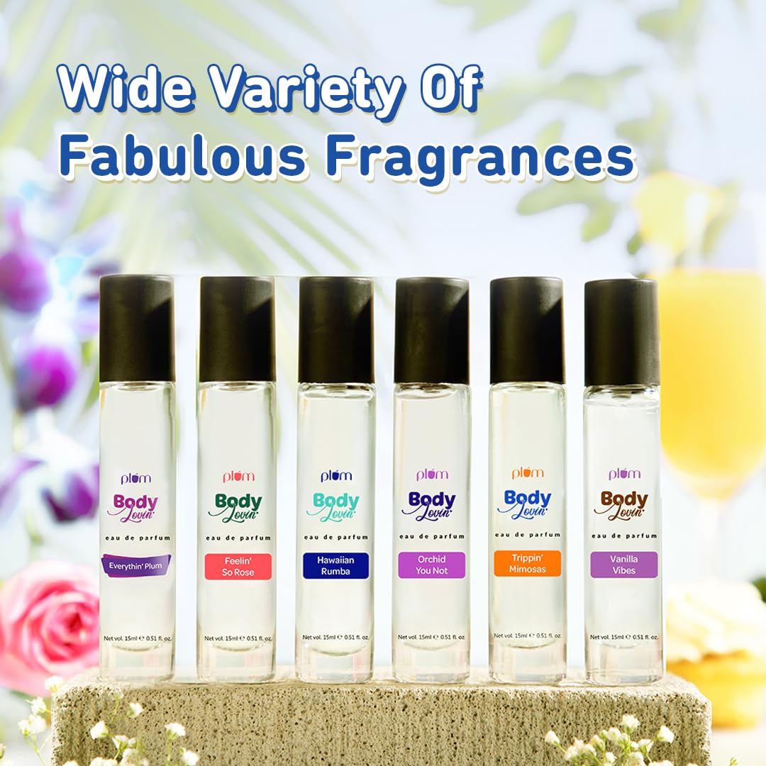 Plum BodyLovin' Trippin' Mimosas Eau De Parfum | Long-Lasting Citrus Perfume with Grapefruit, Berries & Vanilla Notes | Unisex Luxury Fragrance for Women & Men | Travel-Size 15ml | Perfect for Date Nights, Office Wear & Special Occasions