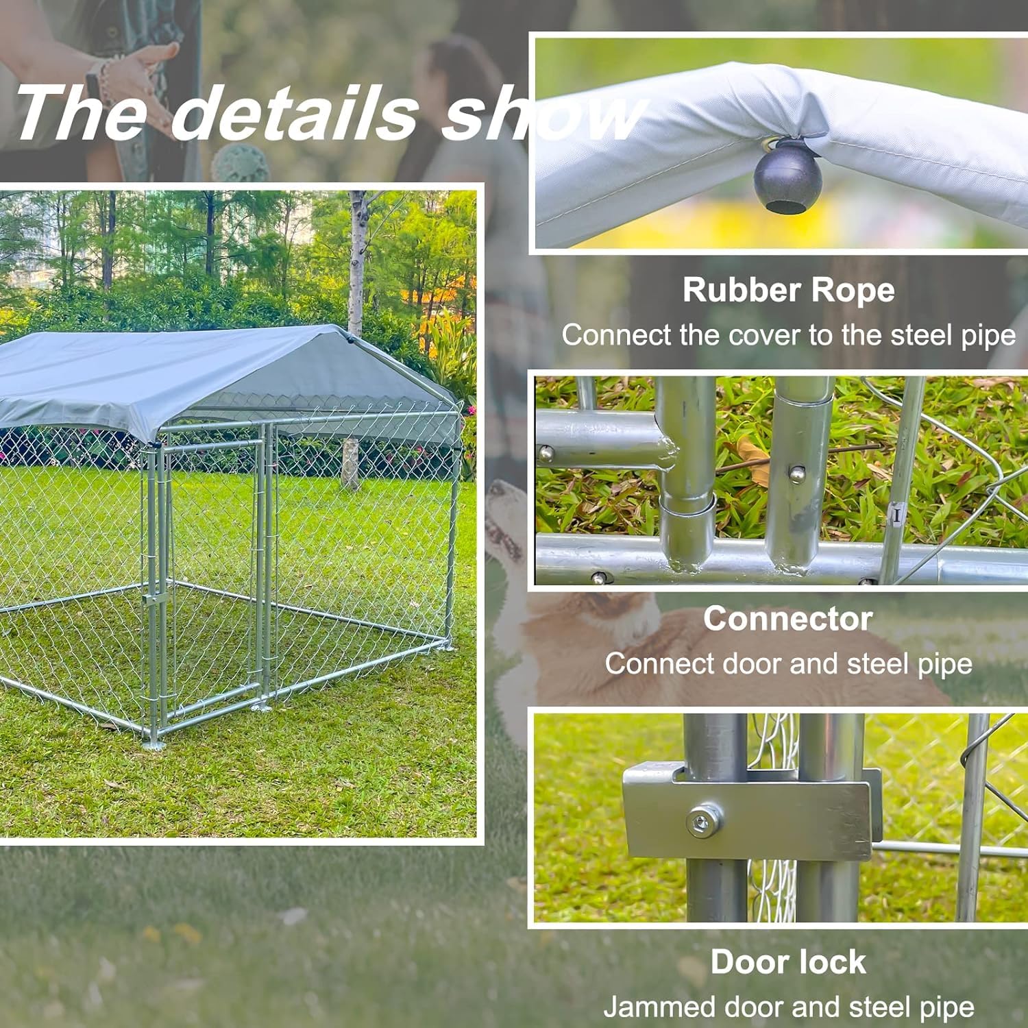 Large Outdoor Dog Kennel with Waterproof Cover & Roof - Durable Dog Pen for Backyard, Patio & Camping | Weatherproof Pet Shelter for Medium & Large Dogs