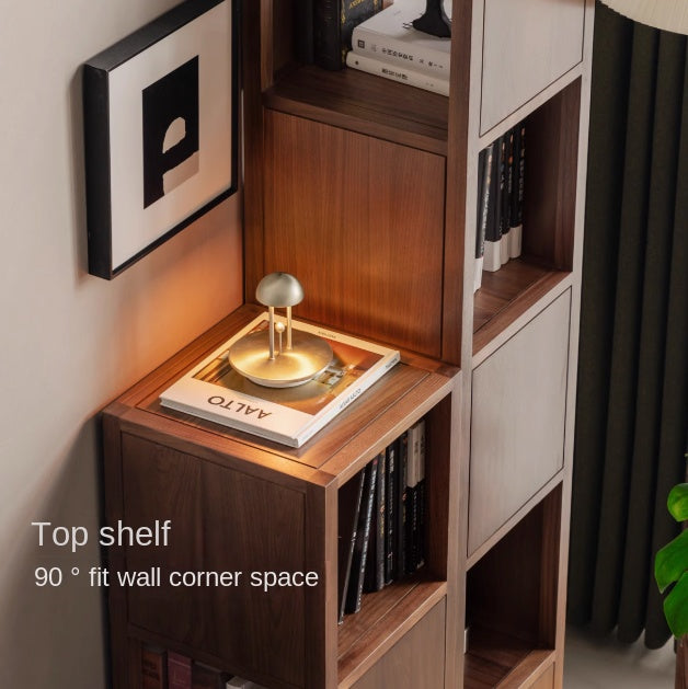 Solid Black Walnut & Oak Wood Corner Bookshelf - Stylish Storage Shelf for Living Room, Office, or Bedroom - Perfect for Books, Decor & Small Spaces