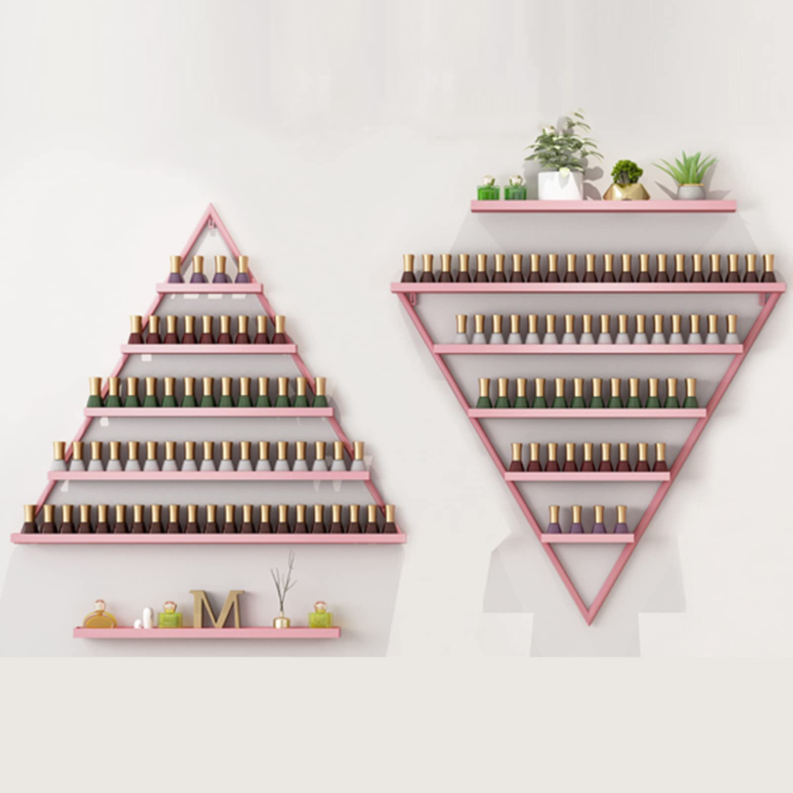 Wall Mounted Nail Polish & Perfume Organizer - Triangle Metal Shelf for Essential Oils, Cosmetics & Spice Storage | Perfect for Home Salon, Spa & Business Display | Durable Wall-Mounted Cabinet for Bottle Organization