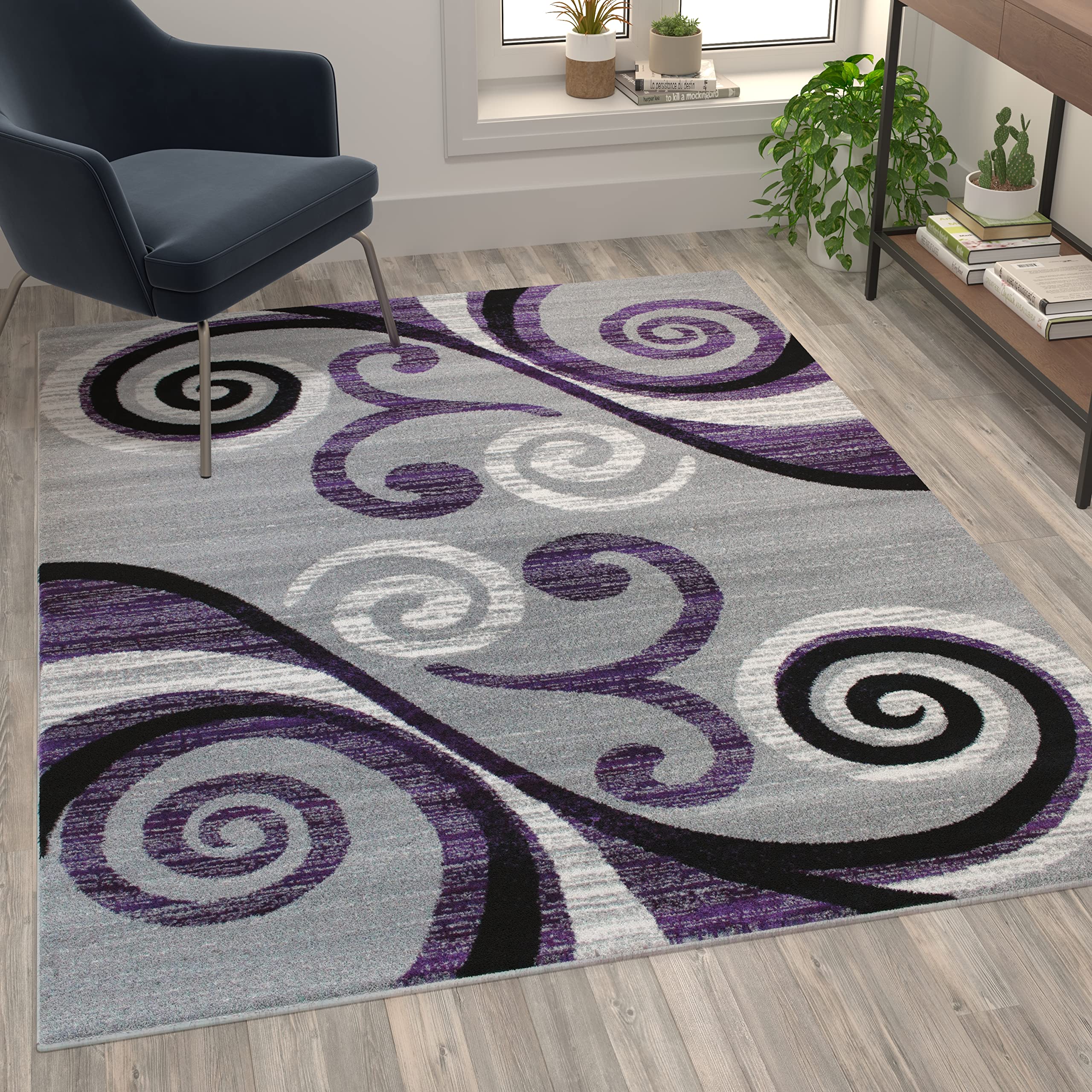 Flash Furniture Valli Collection 5' x 7' High Pile Purple Olefin Area Rug with Jute Backing - Soft Plush Living Room Carpet, Bedroom Decor, Entryway Runner - Perfect for Home, Office & Dorm Room Decor