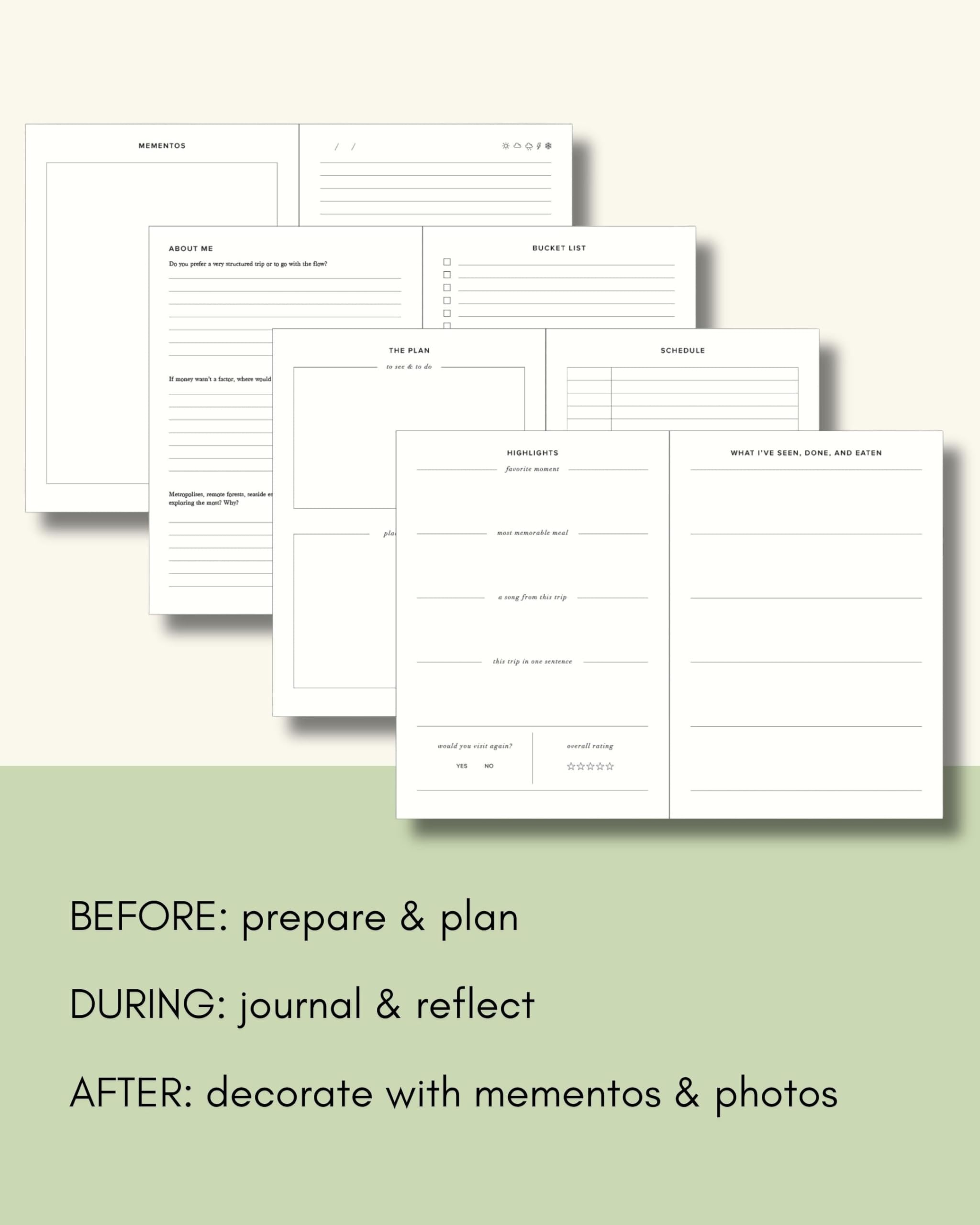 Kunitsa Co. Guided Travel Journal Notebook - Vacation Planner & Trip Diary for Travelers | Reflective Travel Keepsake Gift in Basil Green | Perfect for Road Trips, Honeymoons & Adventure Travel