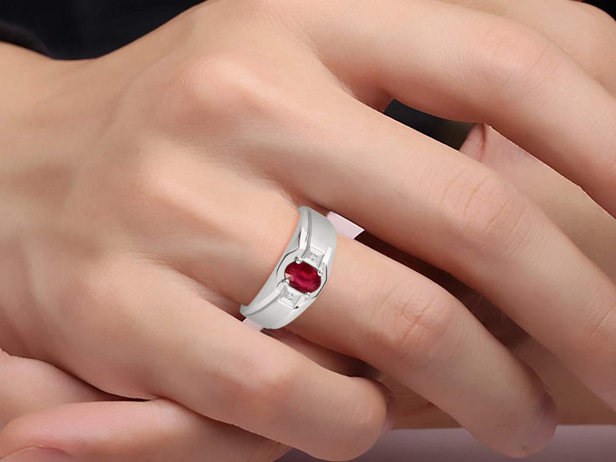 Rylos Men's Sterling Silver Ring with 7X5MM Oval Gemstone & Diamond - Classic Birthstone Jewelry for Men, Sizes 8-13 | Perfect for Weddings, Anniversaries & Gifts