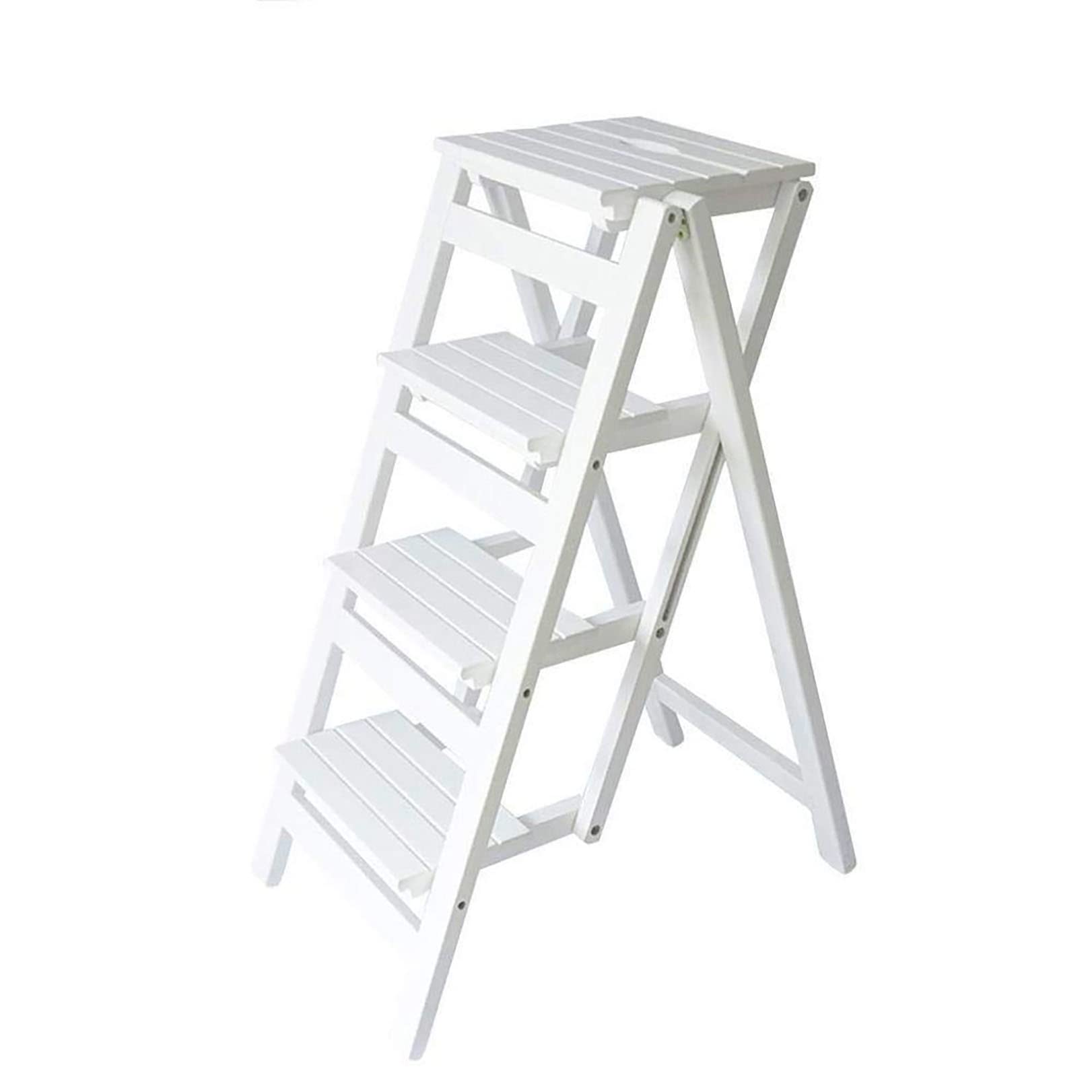 4-Tier Pine Wood Folding Step Stool - Multifunctional Ladder Stool for Library, Kitchen, Office, Flower Stand, Shoe Rack - Space Saving Home & Storage Solution