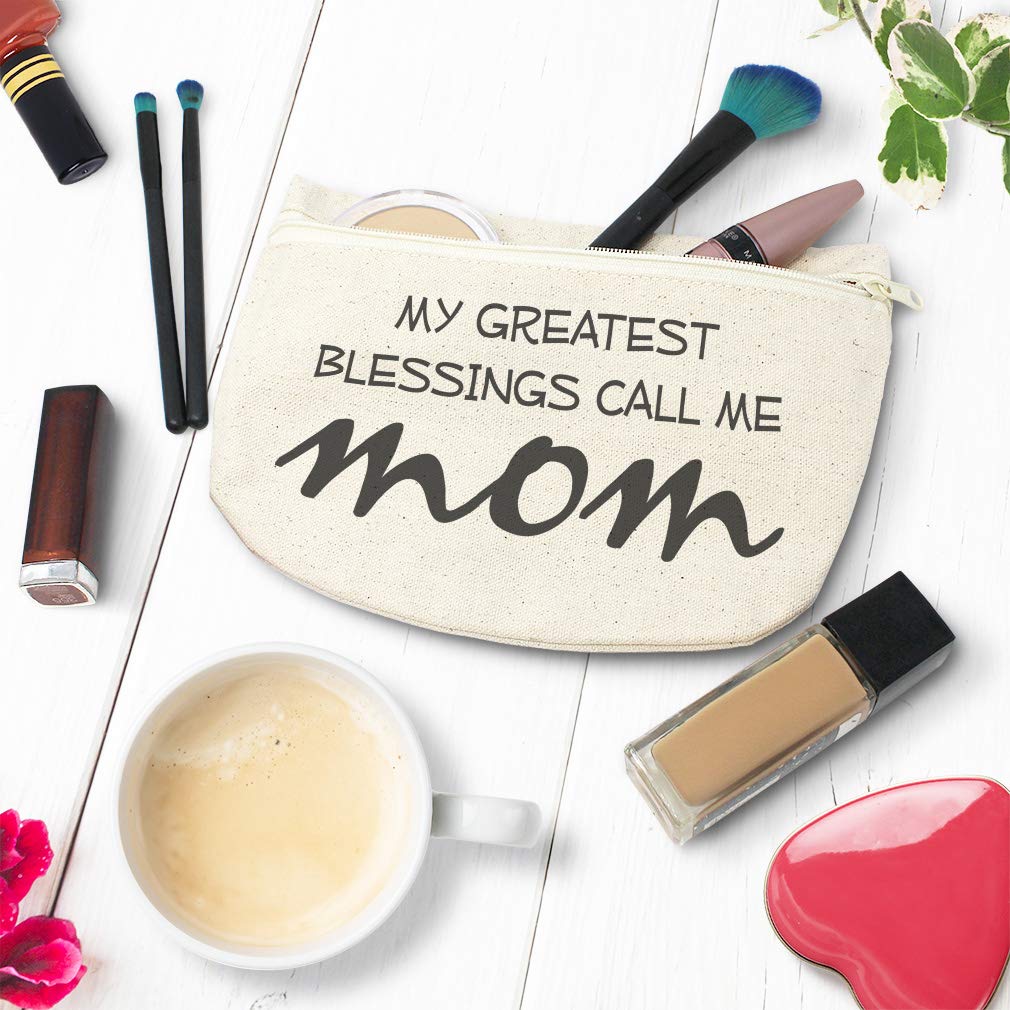 Custom Personalized Canvas Makeup Bag - 'My Greatest Blessings Call Me Mom' Family & Friends Gift, School Supplies Pouch, 9x6 Inches Natural Cotton Tote - Perfect for Travel, Cosmetics Storage & Everyday Use