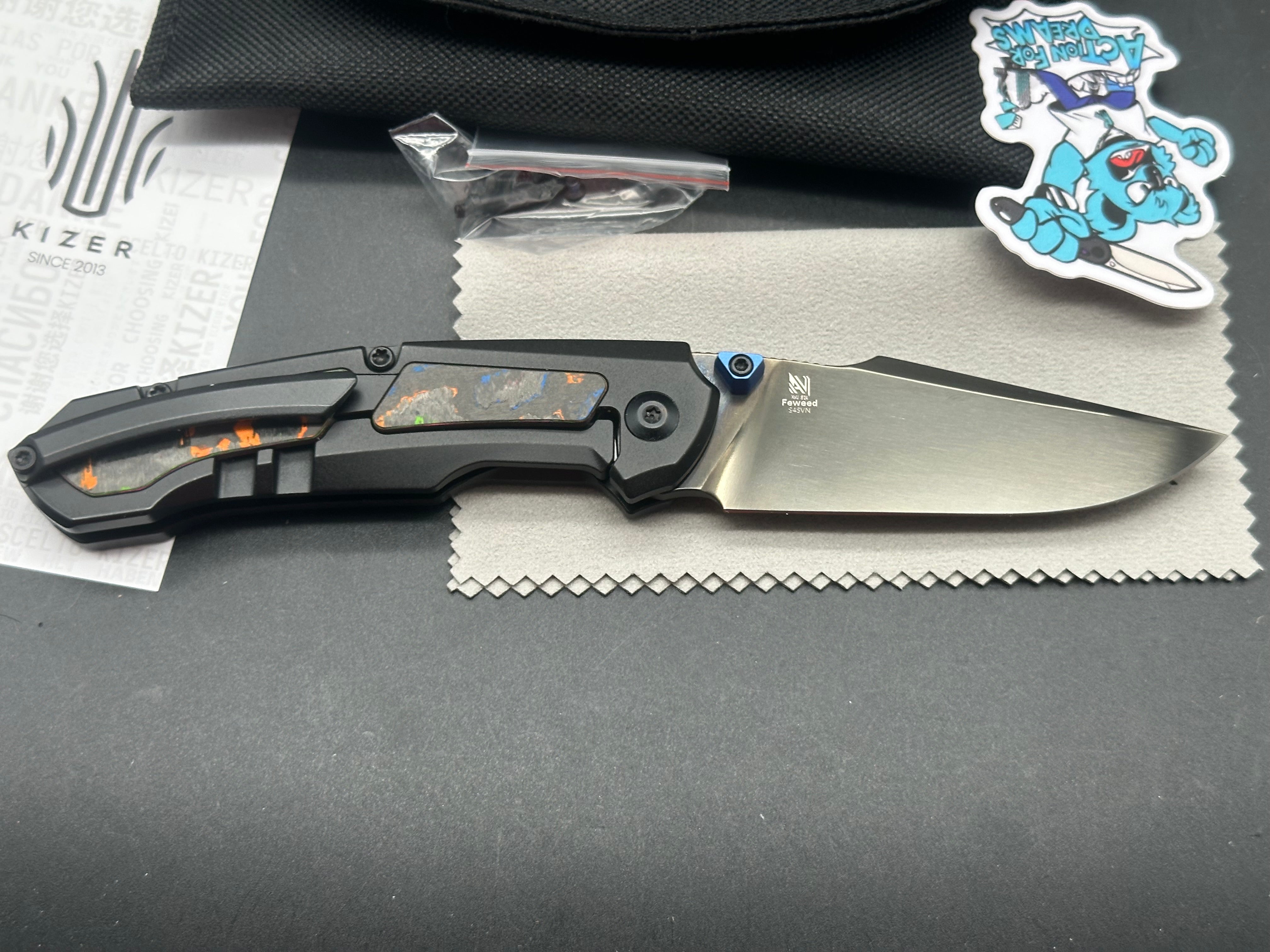 Kizer FEWEED Pocket Knife - S45VN Steel Blade with Titanium Handle & Camo Carbon Fiber Inlay - Perfect for EDC, Outdoor Adventures, and Survival Gear