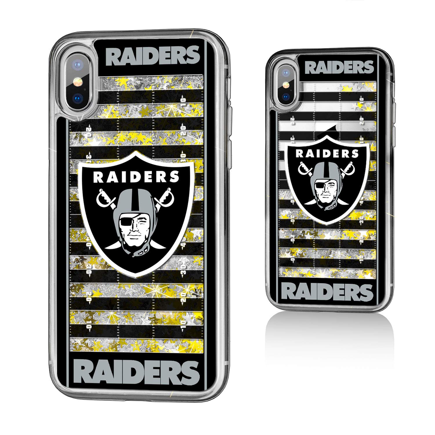 Las Vegas Raiders iPhone Case - Glitter Football Field Design - Durable Protective Cover for iPhone 13/14/15 - Perfect for Game Day & Raiders Fans