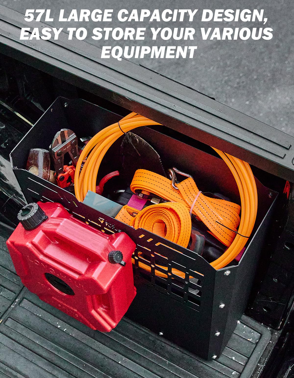 JOYTUTUS Heavy-Duty 57L Metal Truck Bed Storage Box - Compatible with 2015-2024 Ford F150 F250 F350 Pickup Trucks | Weatherproof Tool Organizer for Construction, Camping & Work Gear Storage
