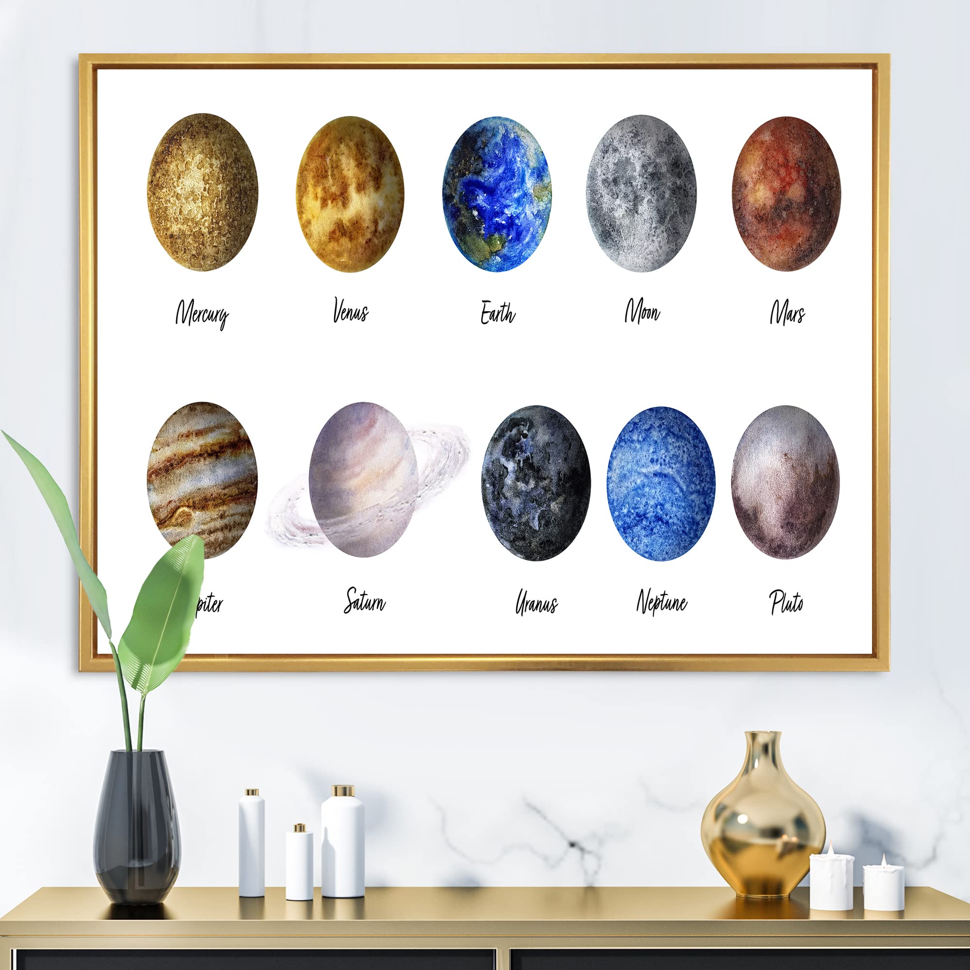 DesignQ All Planets United - Modern Framed Canvas Wall Art Print for Home & Office Decor | Solar System Astronomy Themed Wall Decor