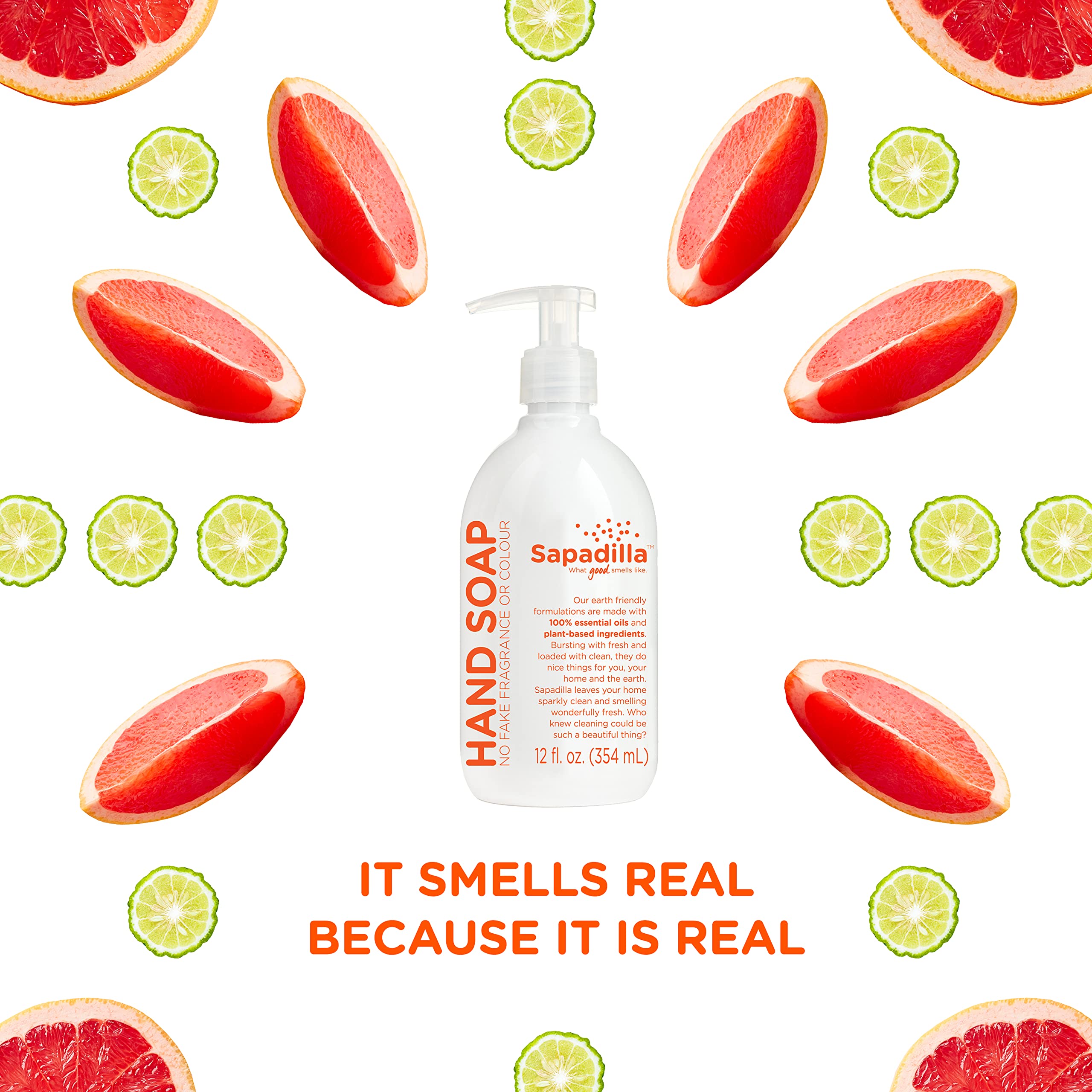 Sapadilla Grapefruit Bergamot Liquid Hand Soap - 100% Pure Essential Oil, Moisturizing & Cleansing, Plant-Based & Biodegradable - 12oz (3-Pack) for Kitchen, Bathroom & Office Use