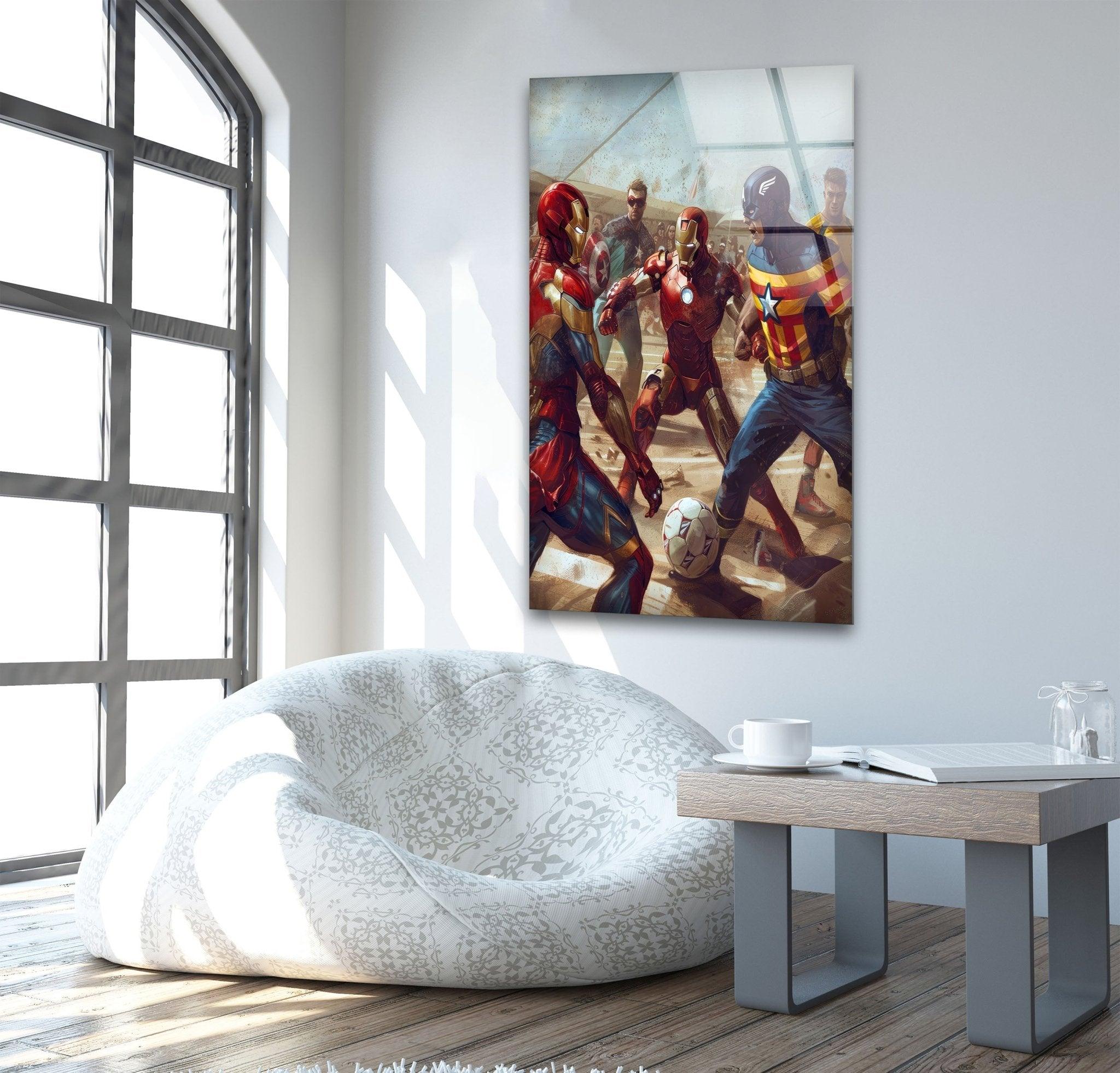 Avengers Soccer Glass Wall Art - Marvel Superheroes Decor for Kids Room, Game Room & Office - Perfect Gift for Fans & Collectors