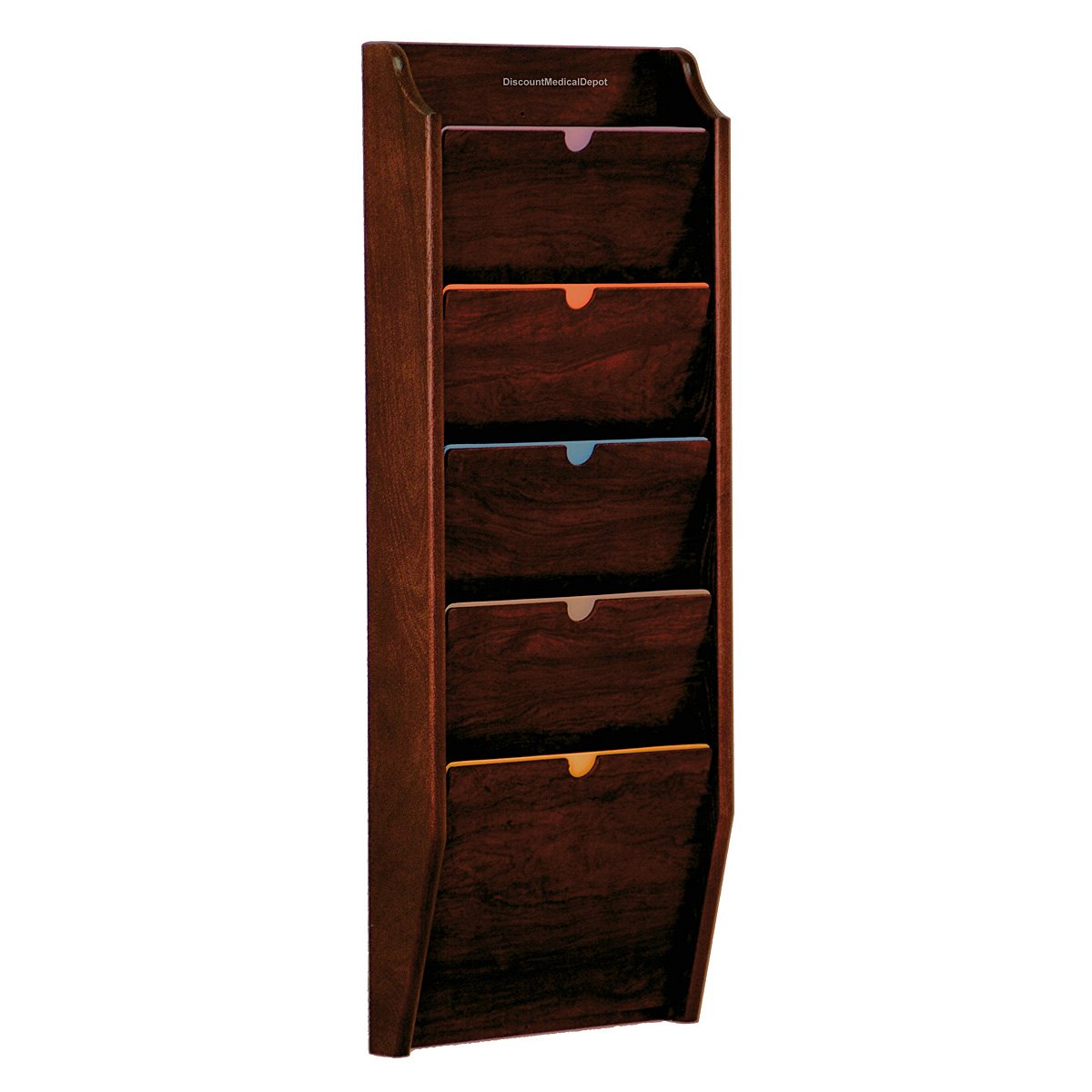 HIPAA Compliant Wall Mounted Patient Chart Rack - 5 Pocket Legal Size File Holder in Mahogany for Medical Offices & Hospitals | Secure Document Organization & Privacy Protection