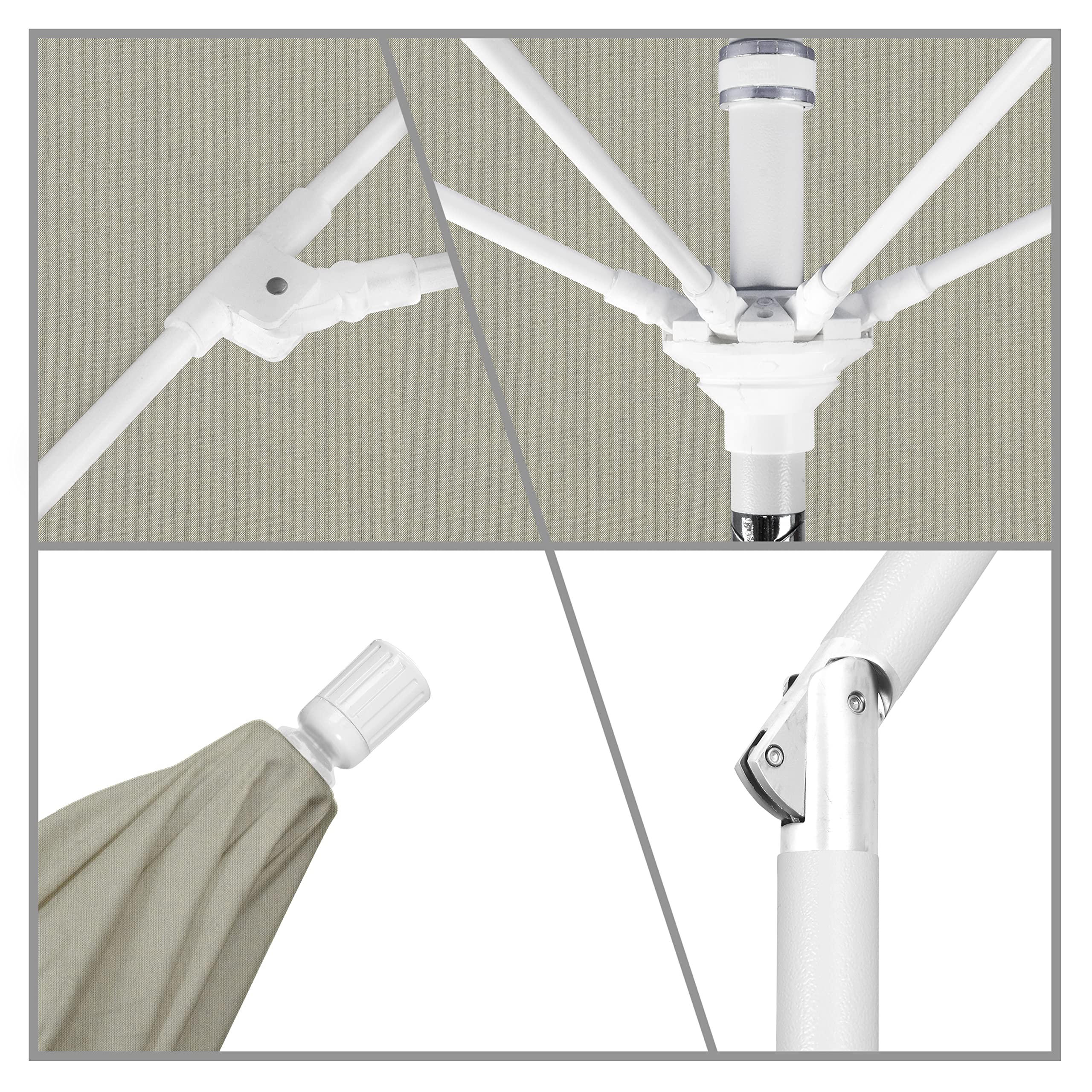 California Umbrella 9' Round Crank Lift Patio Umbrella with Collar Tilt - Aluminum Pole & Fiberglass Ribs in White Dove Finish | Perfect for Outdoor Dining, Poolside Lounging, and Backyard Relaxation