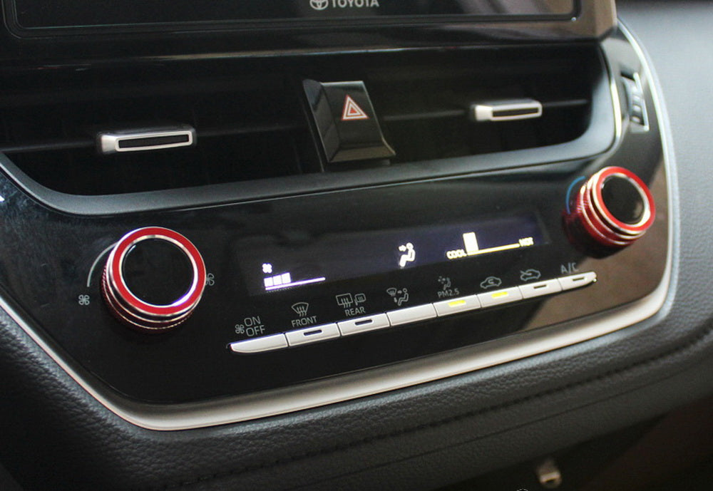 2PCS Red AC Climate Control Switch Knob Ring Covers for 2019+ Toyota Corolla Hatchback - Upgrade Interior & Protect Buttons (Perfect for Daily Driving & Car Enthusiasts)