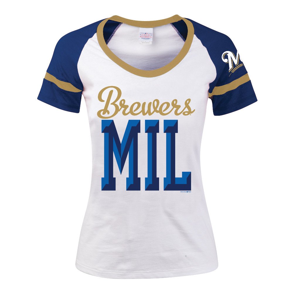 MLB Milwaukee Brewers Short Sleeve Raglan T-Shirt with Stripe Inserts - Comfortable Baseball Fan Apparel for Game Day & Casual Wear