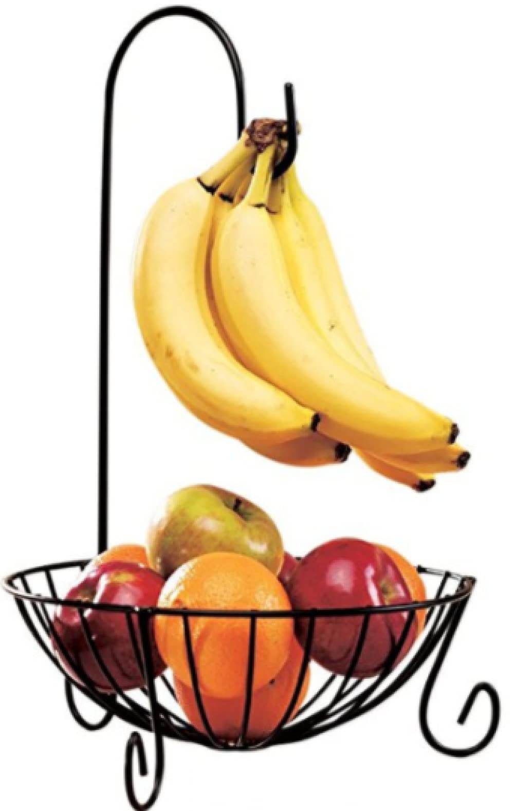 Stainless Steel Fruit Basket with Banana Holder - Modern Fruit Bowl & Storage Organizer for Kitchen Countertop, Dining Table, Office Desk - Durable Metal Banana Hook for Fresh Produce Display