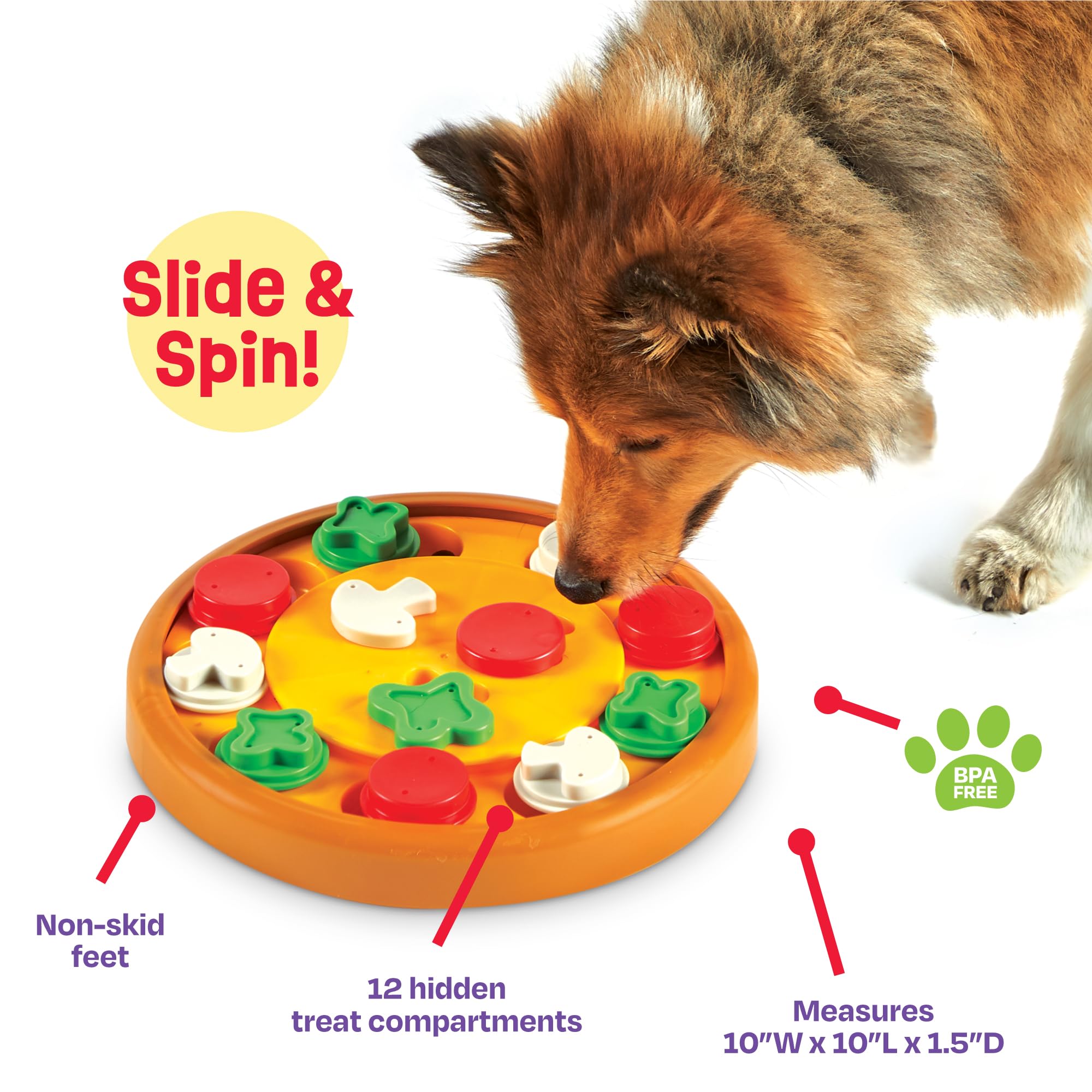 Brightkins Pizza Party! Interactive Dog Puzzle Toy - Treat Dispensing Brain Game for Dogs, Fun Enrichment Activity for Small & Large Breeds - Perfect for Boredom Relief & Mental Stimulation