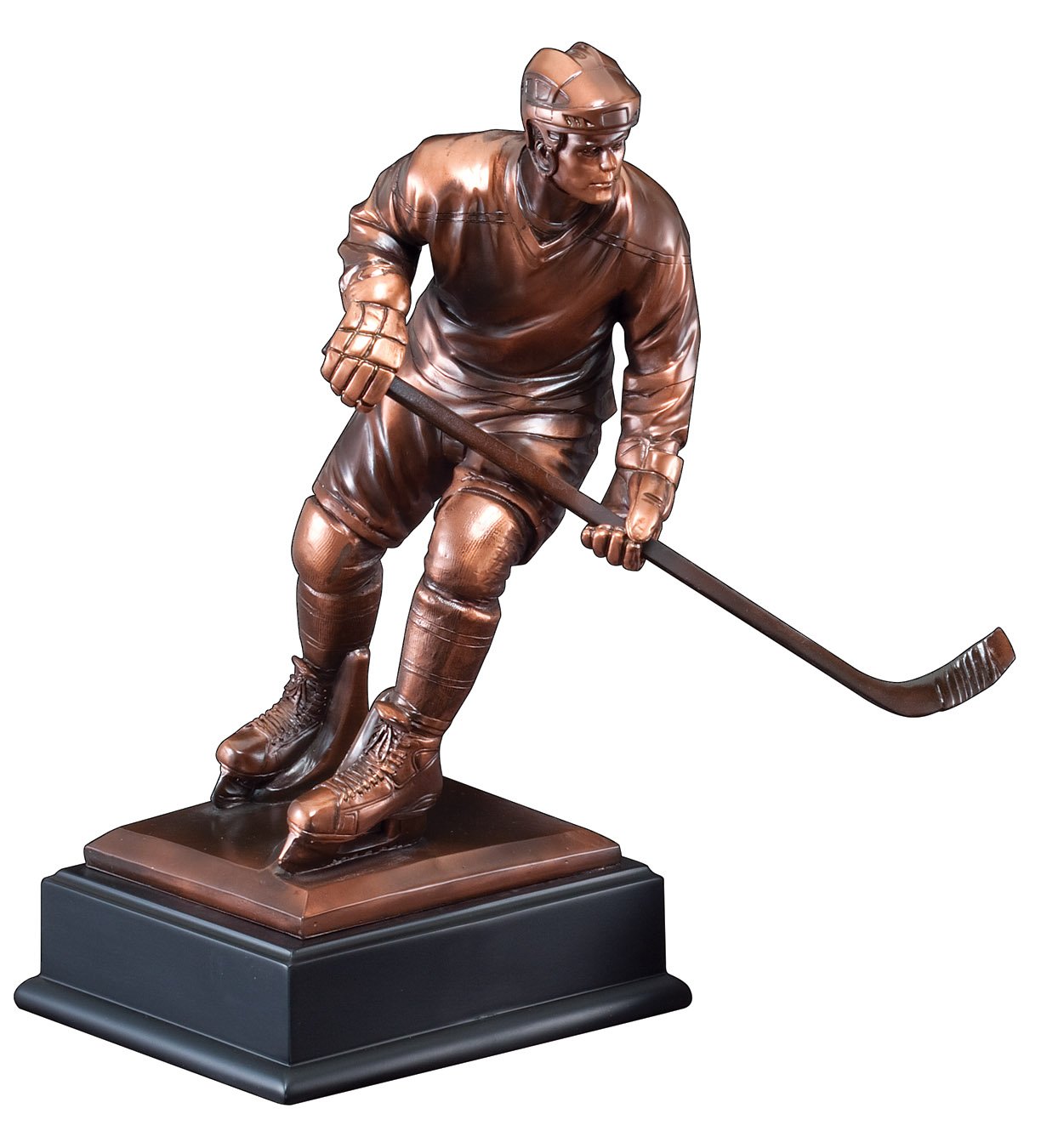 Customizable Large Male Ice Hockey Player Trophy Figure - Antique Bronze Electroplated Finish with Personalization - Perfect for Sports Awards, Team Recognition & Championship Gifts