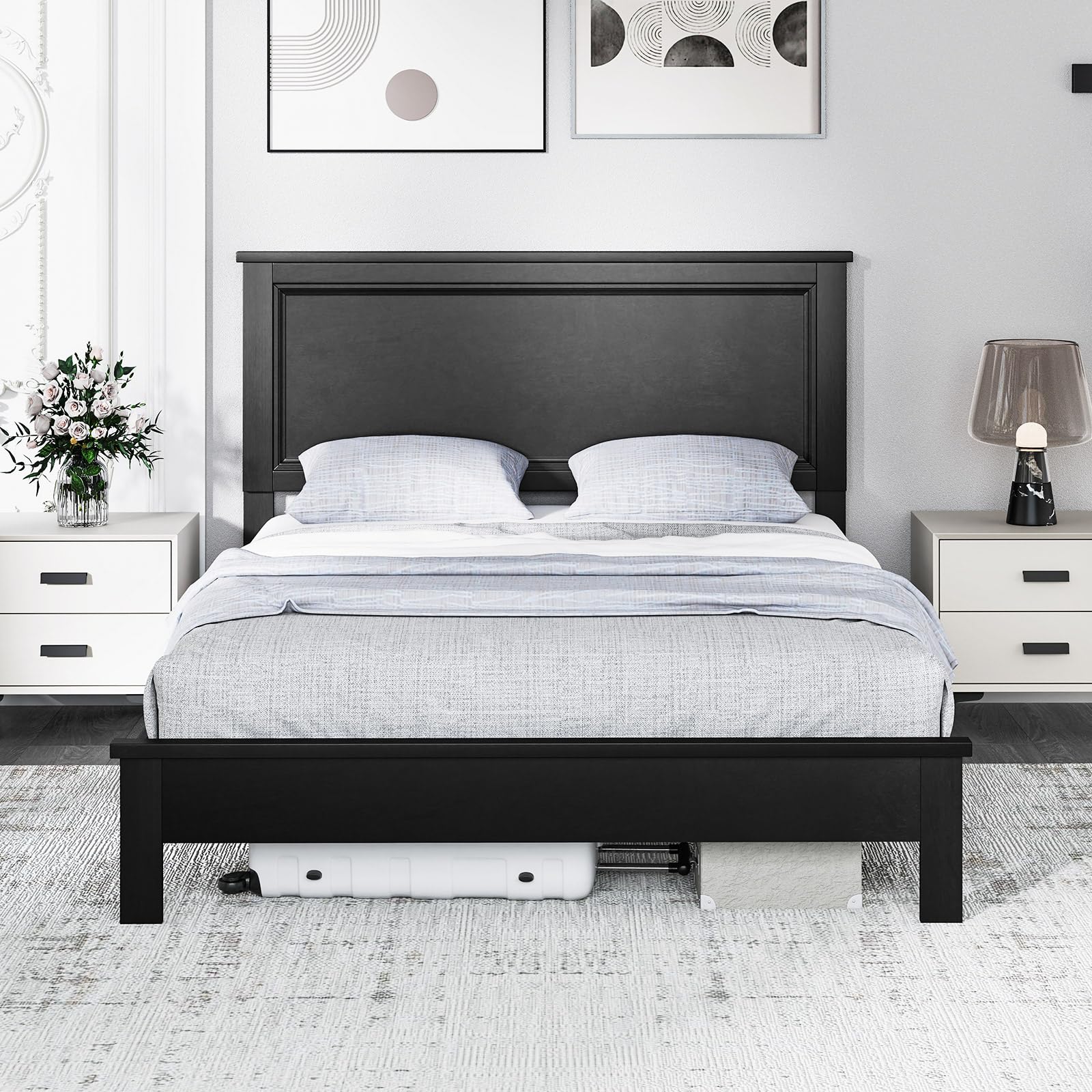 Giantex Full Platform Bed Frame with Headboard - Solid Wood Legs & Wooden Slat Support, Mid Century Modern Style, Easy Assembly, 500 lbs Weight Capacity, Black - Perfect for Master Bedroom, Guest Room & Small Space Living