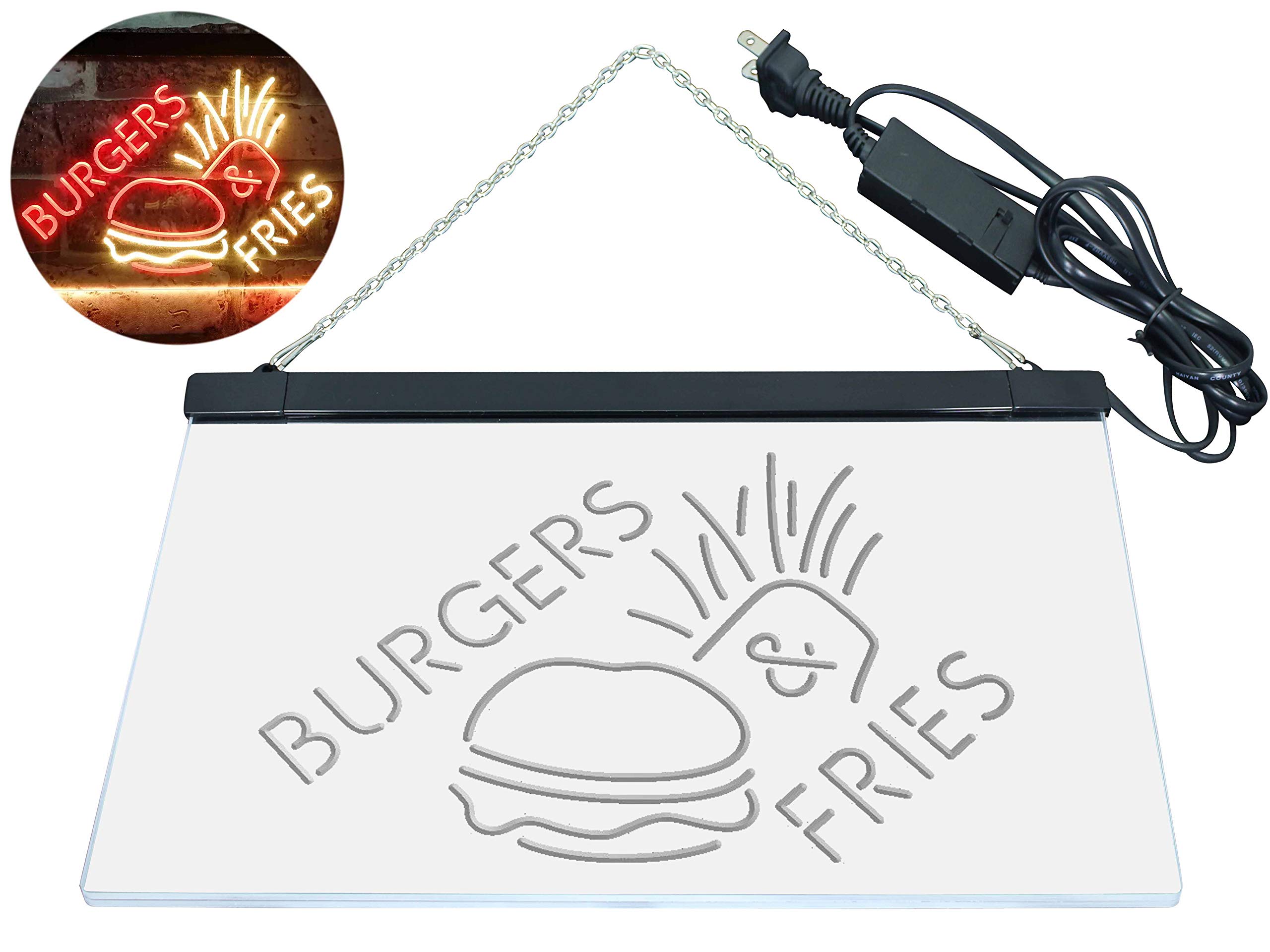 ADVPRO Fast Food LED Neon Sign - 24x16 Inch Red & Yellow Burgers & Fries Open Shop Sign - Perfect for Restaurants, Diners & Retro Home Decor