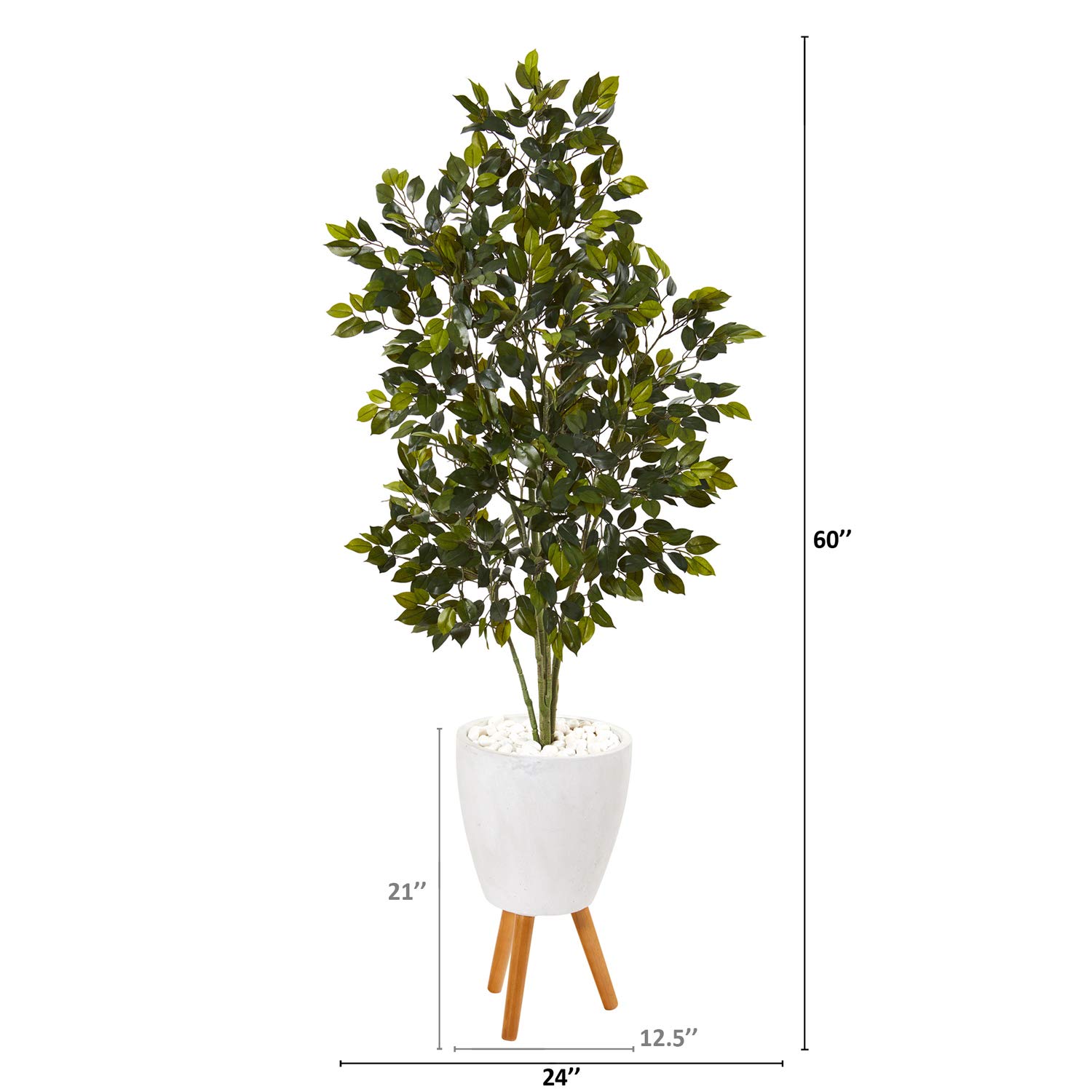 Nearly Natural 5ft Artificial Ficus Tree in White Planter with Stand - Realistic Indoor Fake Plant for Home Office Decor, Living Room, Bedroom & Dining Room (T1112)