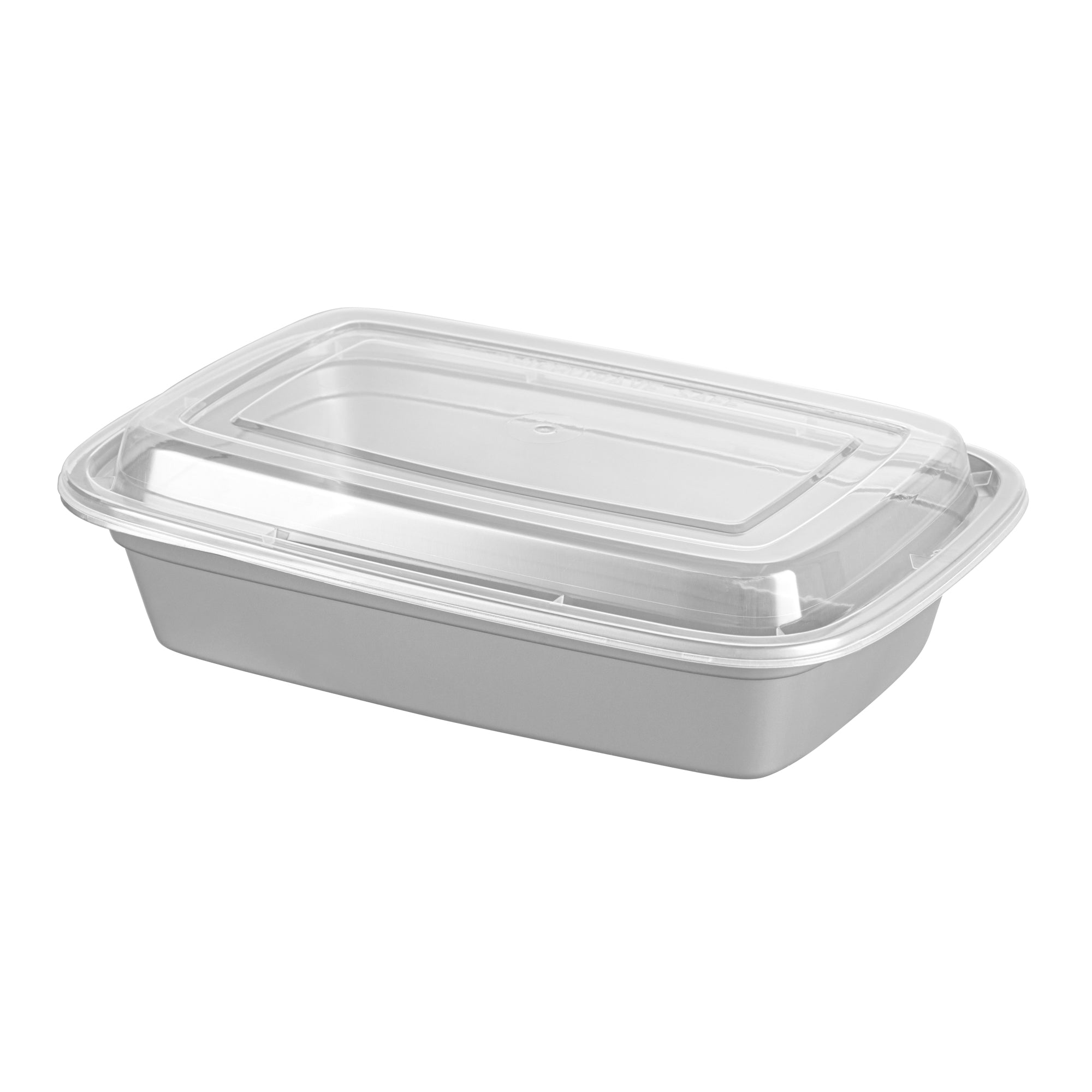 24 oz Rectangle Silver Plastic To-Go Food Containers with Clear Lids - Microwave Safe (8