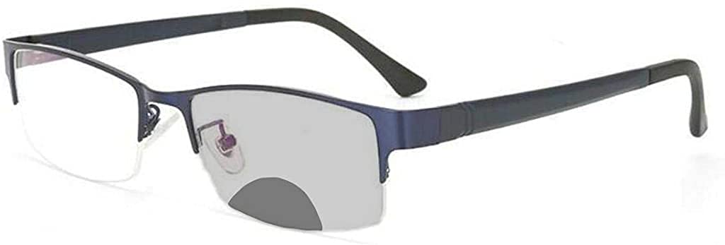 Melrose Half-Frame Men's Business Bifocal Reading Glasses with Photochromic Transition Lenses - Anti-Glare Sunglasses for Work, Driving & Outdoor Activities