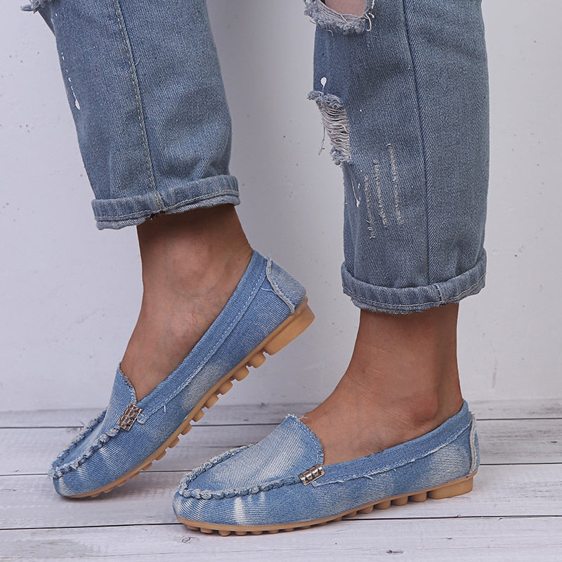 Women's Casual Denim Flat Shoes - Comfortable Slip-On Loafers for Everyday Wear | Perfect for Work, Travel & Outings