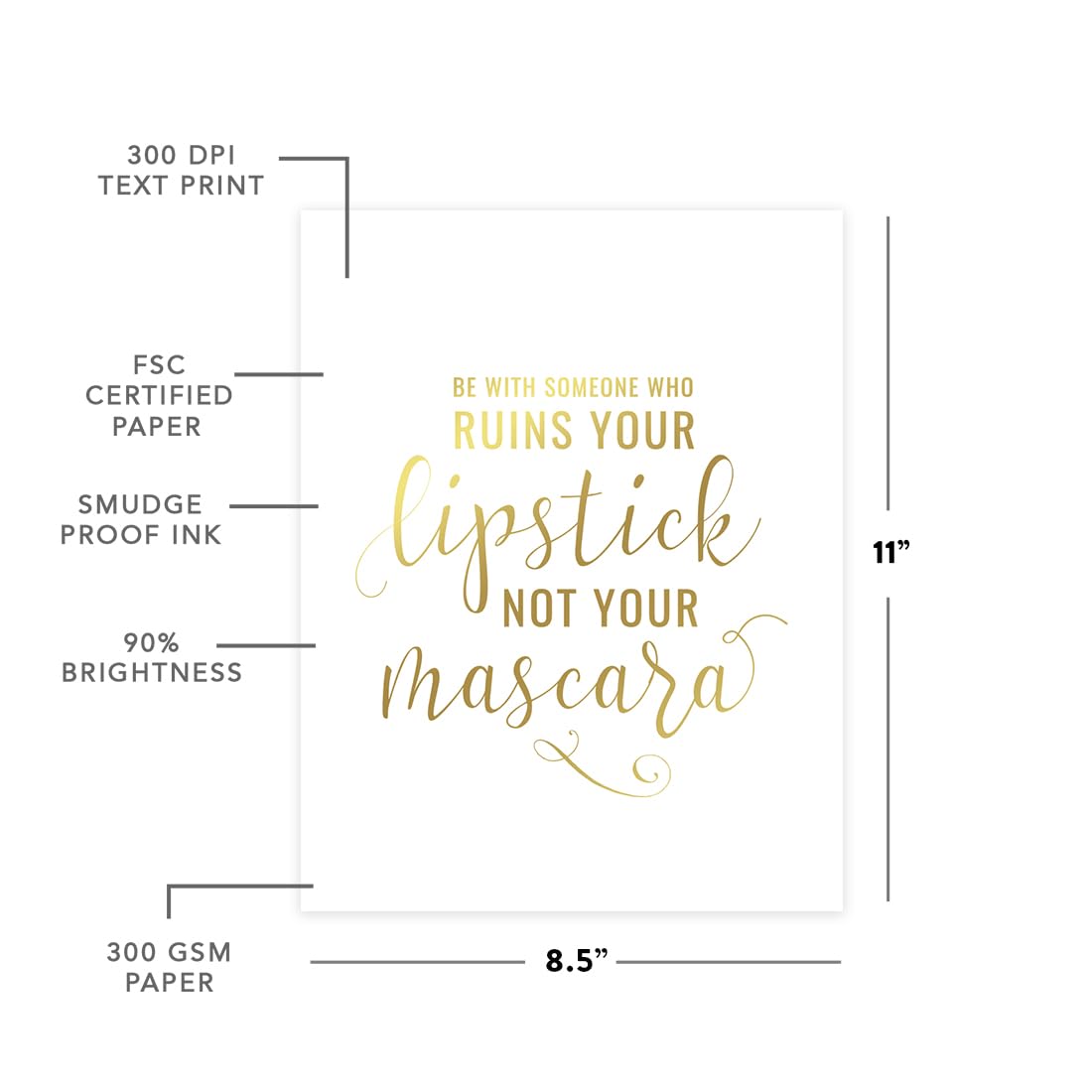 Andaz Press Women's Wall Art Print - 8.5x11 Inch Inspirational Quote Decor with Metallic Gold Ink - 