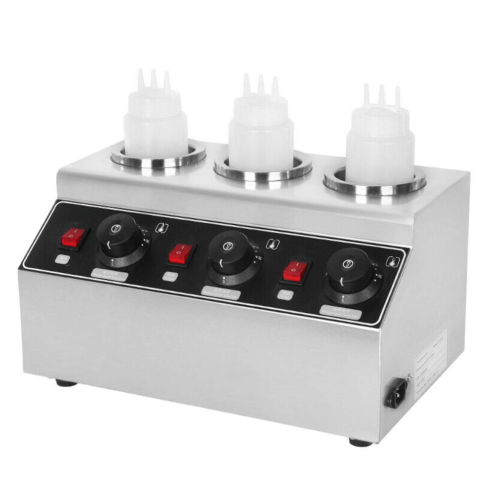 DNYSYSJ 240W Commercial Electric Bottle Warmer for Hot Sauce, Jam, Cheese & Chocolate - 3 Bottle Stainless Steel Heater & Dispenser - Perfect for Restaurants, Cafes & Catering Services