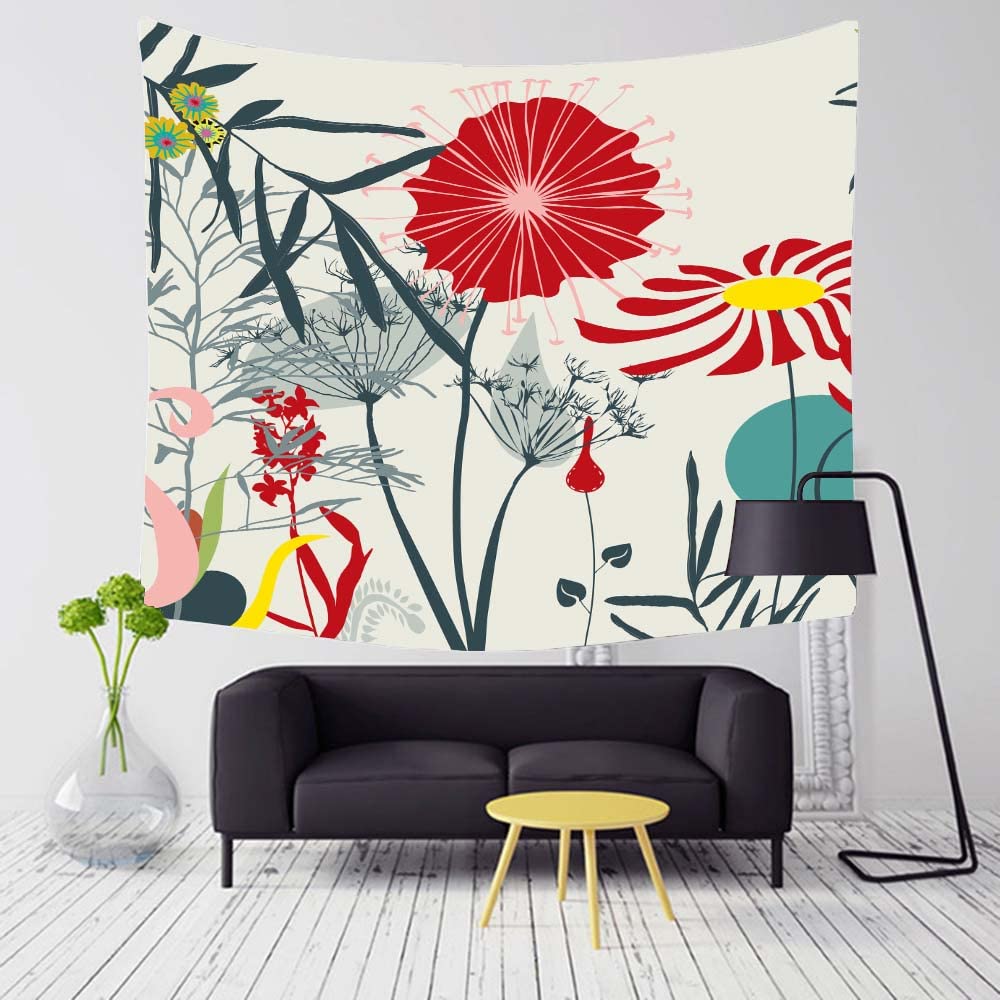 Vibrant Floral Tapestry Wall Hanging - Orchid Daisy Dandelion Bamboo Design, 80x60 Inch Nature-Inspired Decor for Bedroom, Living Room, Dorm - Perfect Bohemian Home Decor & Aesthetic Wall Art