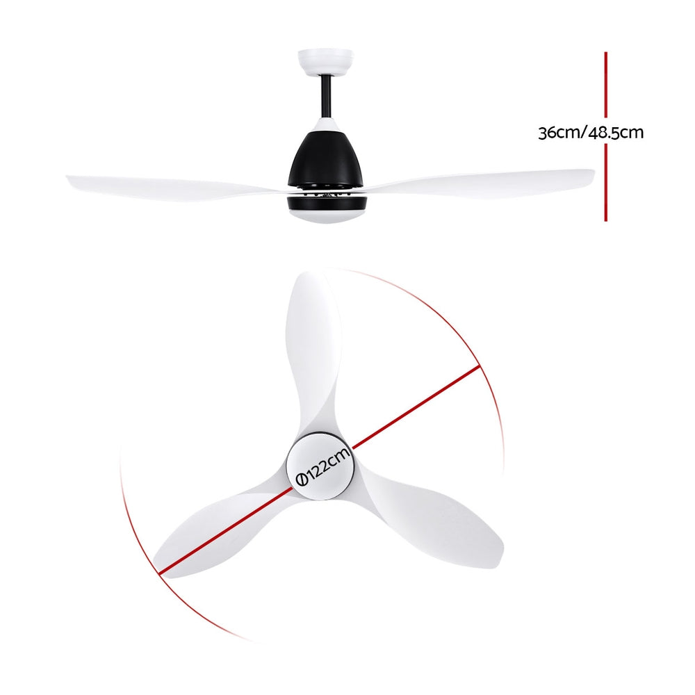Devanti 48 Inch White Ceiling Fan with Remote Control and LED Light - Quiet DC Motor, Energy Efficient for Living Room, Bedroom, or Office