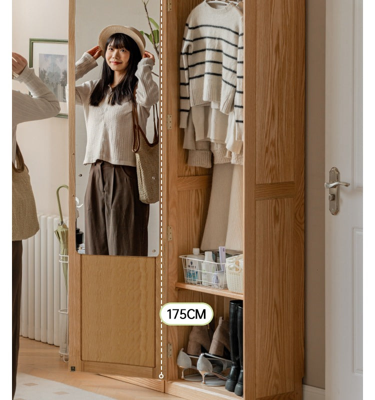 Solid Oak Wood Mirror Entryway Cabinet - Stylish & Durable Hallway Storage with Mirror for Home Decor