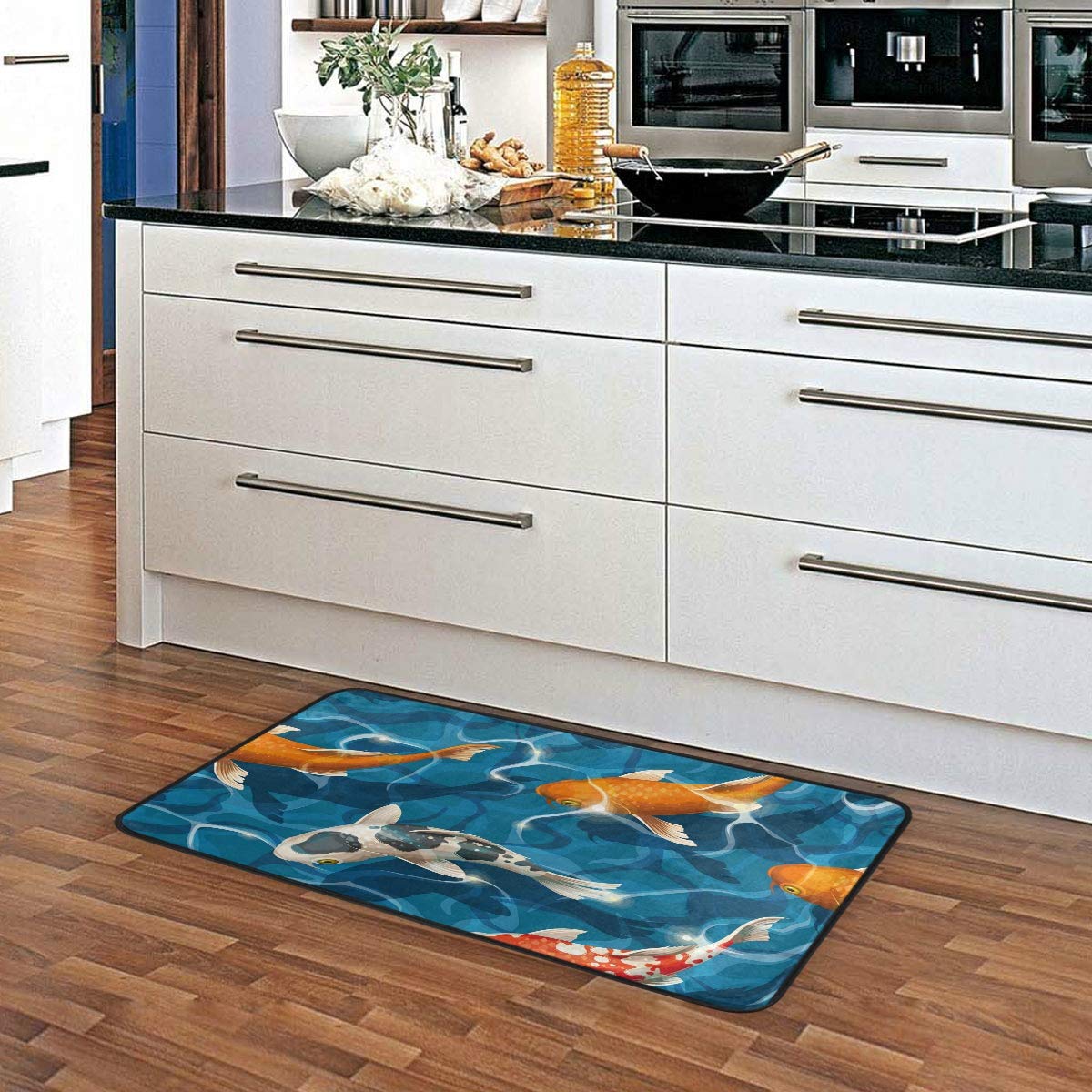 Susiyo Non-Slip Anti-Fatigue Kitchen Mat with Koi Carp Design - Oil & Stain Resistant, Easy to Clean Floor Rug for Indoor/Outdoor Use - Perfect for Kitchens, Bathrooms, and Entryways
